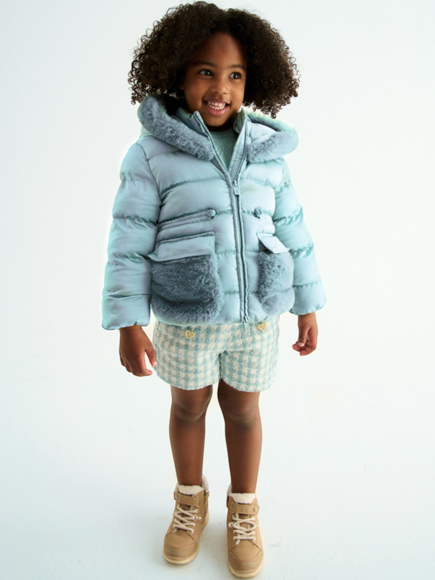 Giubbotto satinato pelo Bimba Verde 5849/16 - NANU' BABY