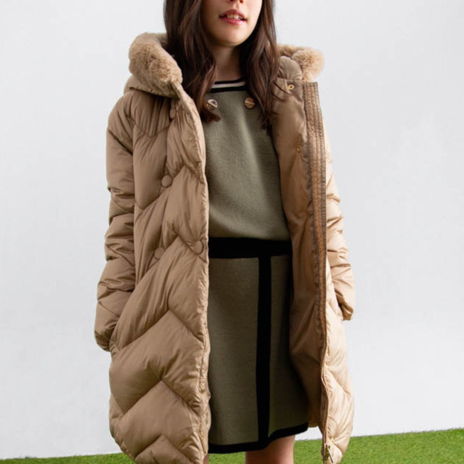 Giaccone lungo trapuntato Bimba Beige 5847/11 - NANU' BABY