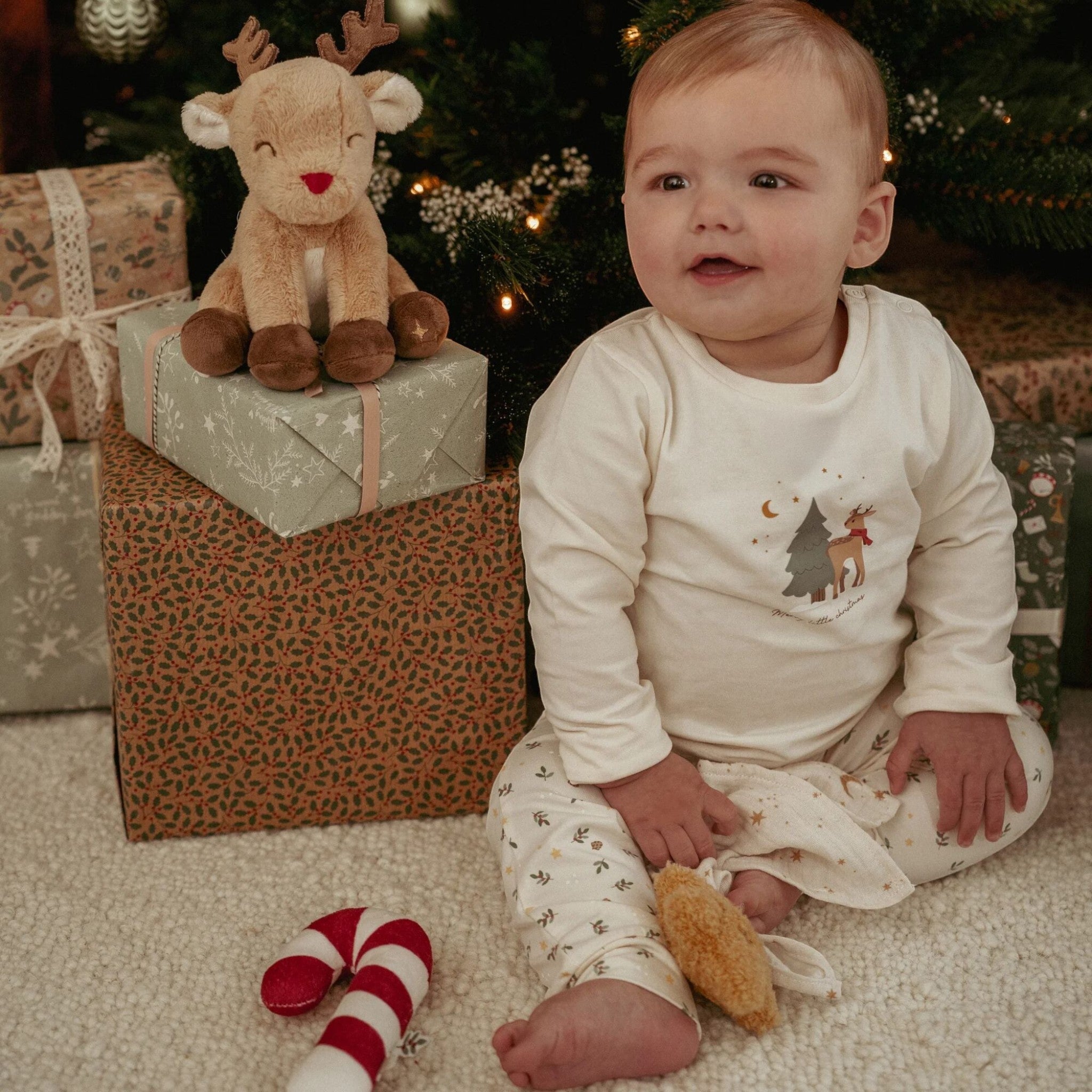 Pigiama natalizio a due pezzi Bimbo Beige CL25106003
