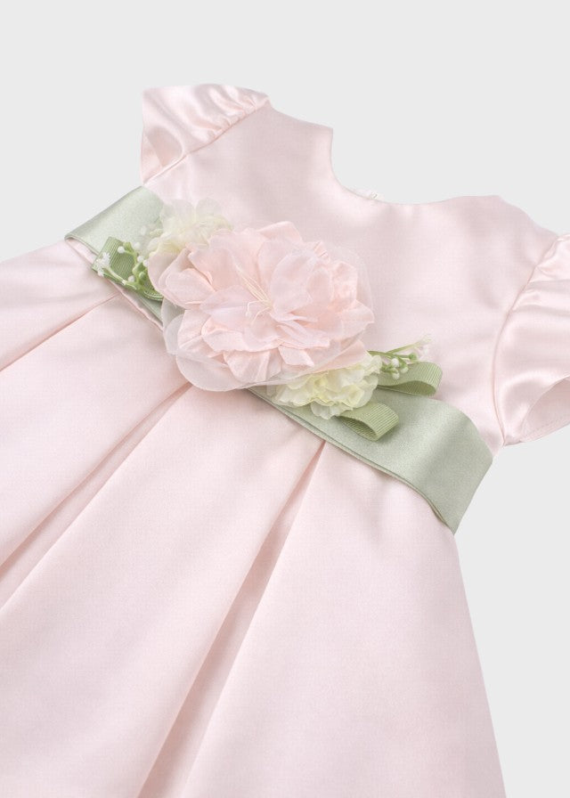 Abito Cerimonia Fascia Fiore Rosa Cipria Verde Salvia