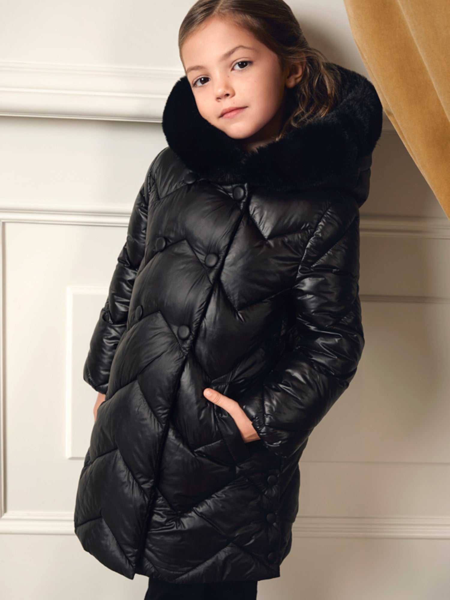 Giaccone lungo trapuntato Bimba Nero 5847/10 - NANU' BABY
