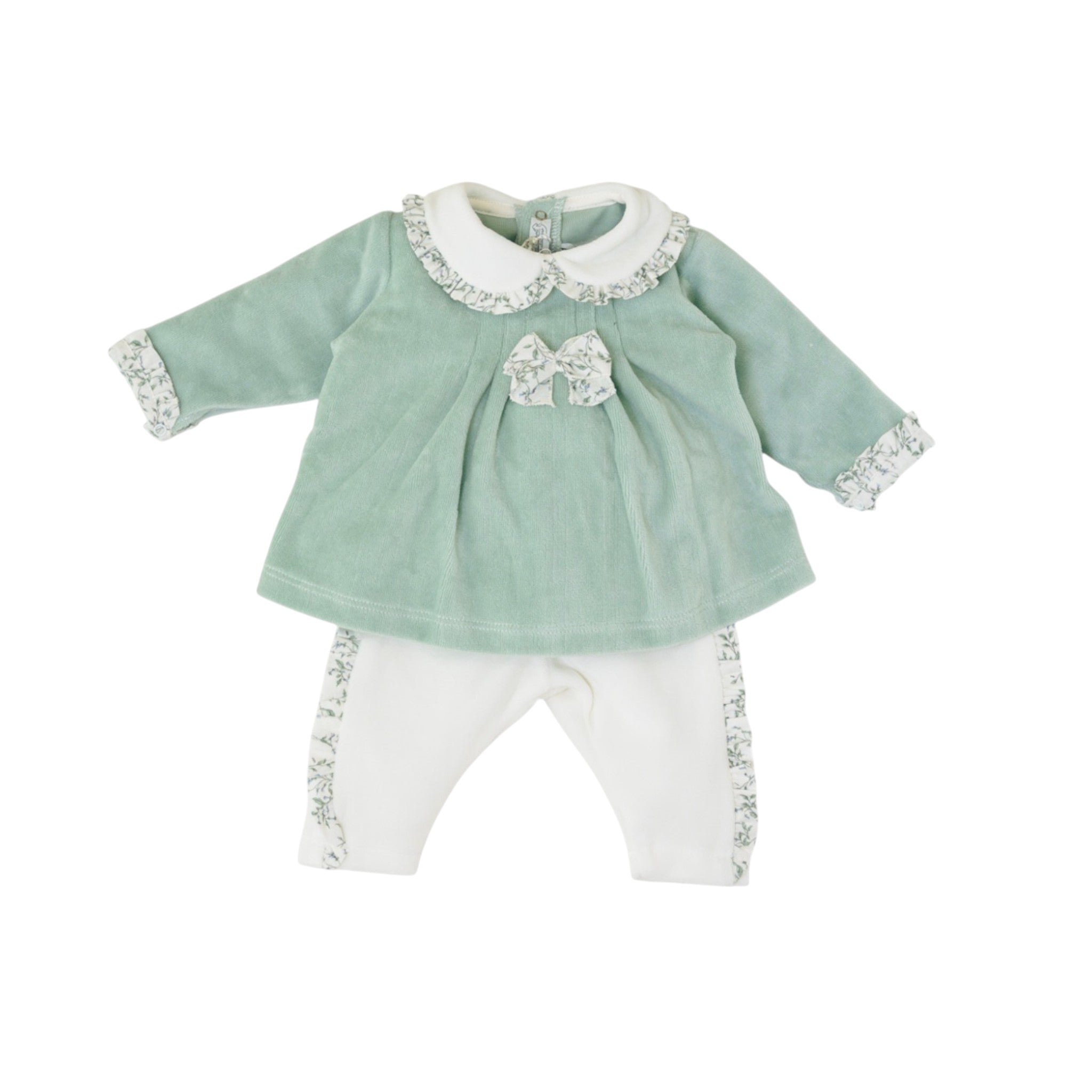 Newborn Baby Girl's Outfit, Green Chenille, SARTORIA DEI PICCOLI (code LV1102)