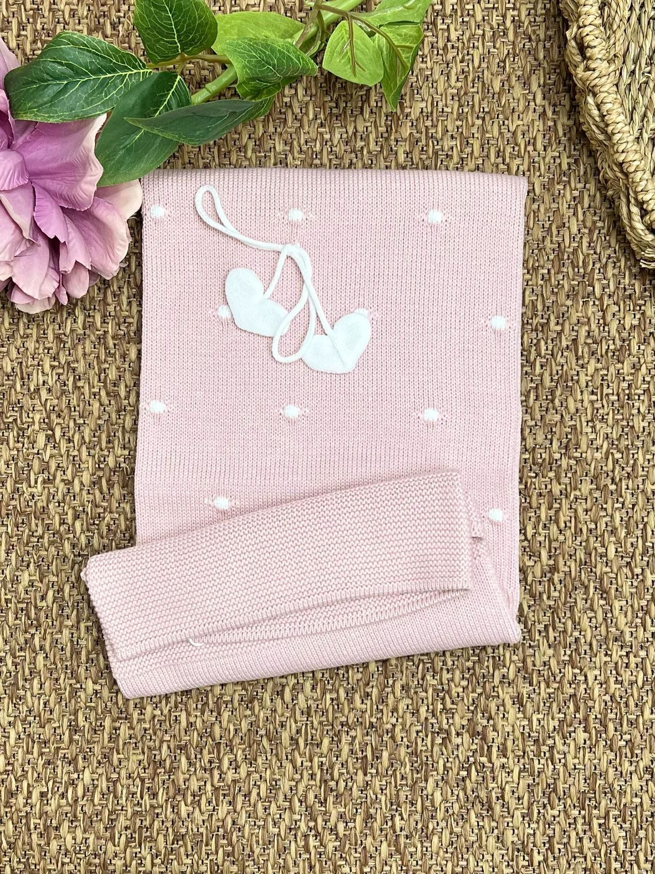 Coperta Pois e Fiocchetto con Cuoricini Neonata BIANCO 3057/161