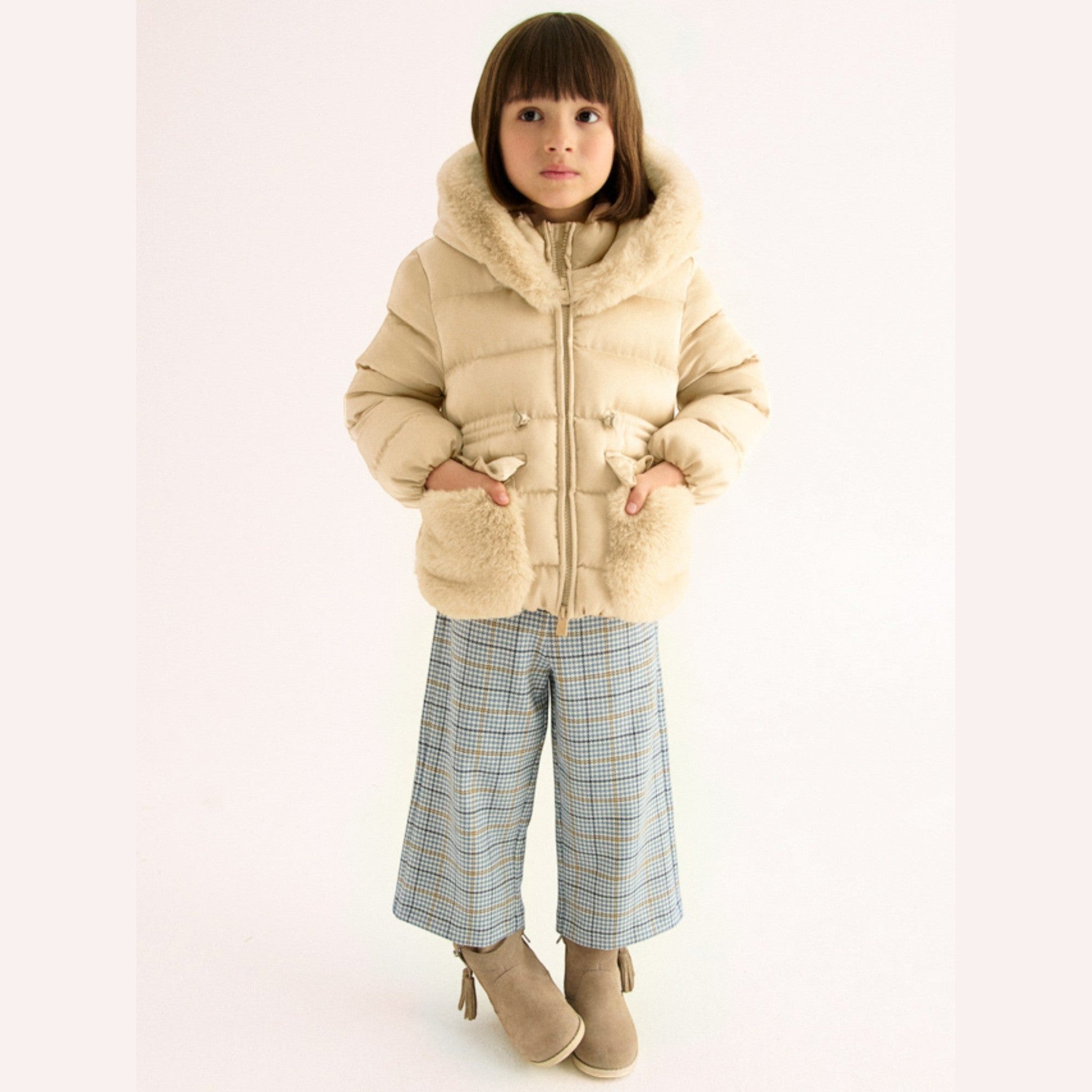 Giubbotto satinato pelo Bimba Beige 5849/14 -  NANU' BABY