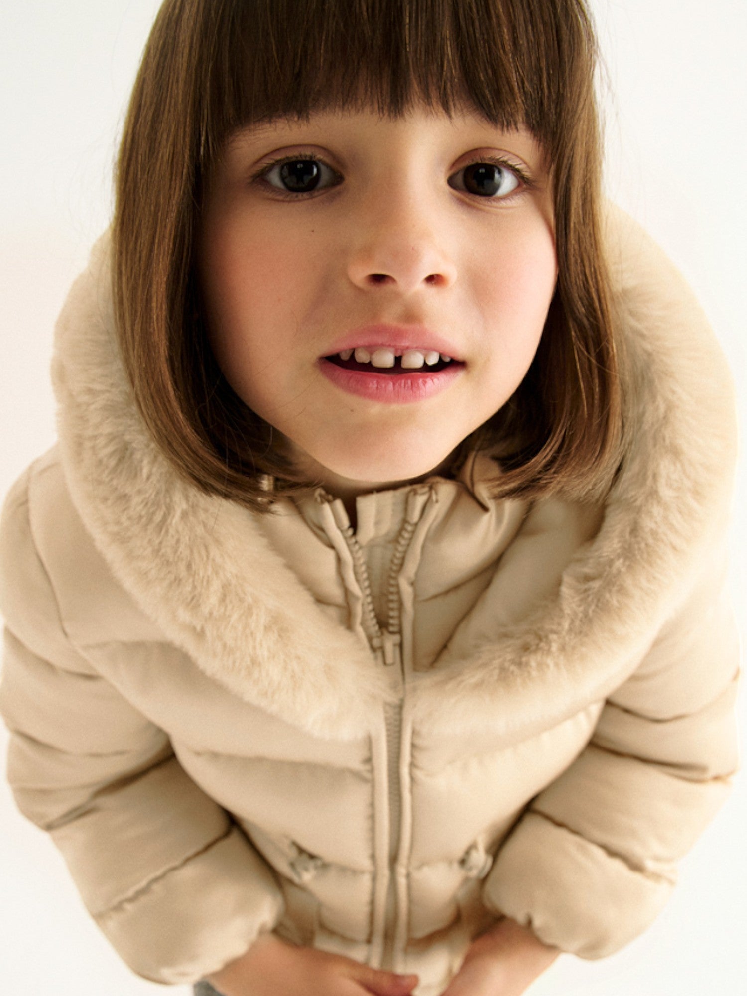 Giubbotto satinato pelo Bimba Beige 5849/14 - NANU' BABY