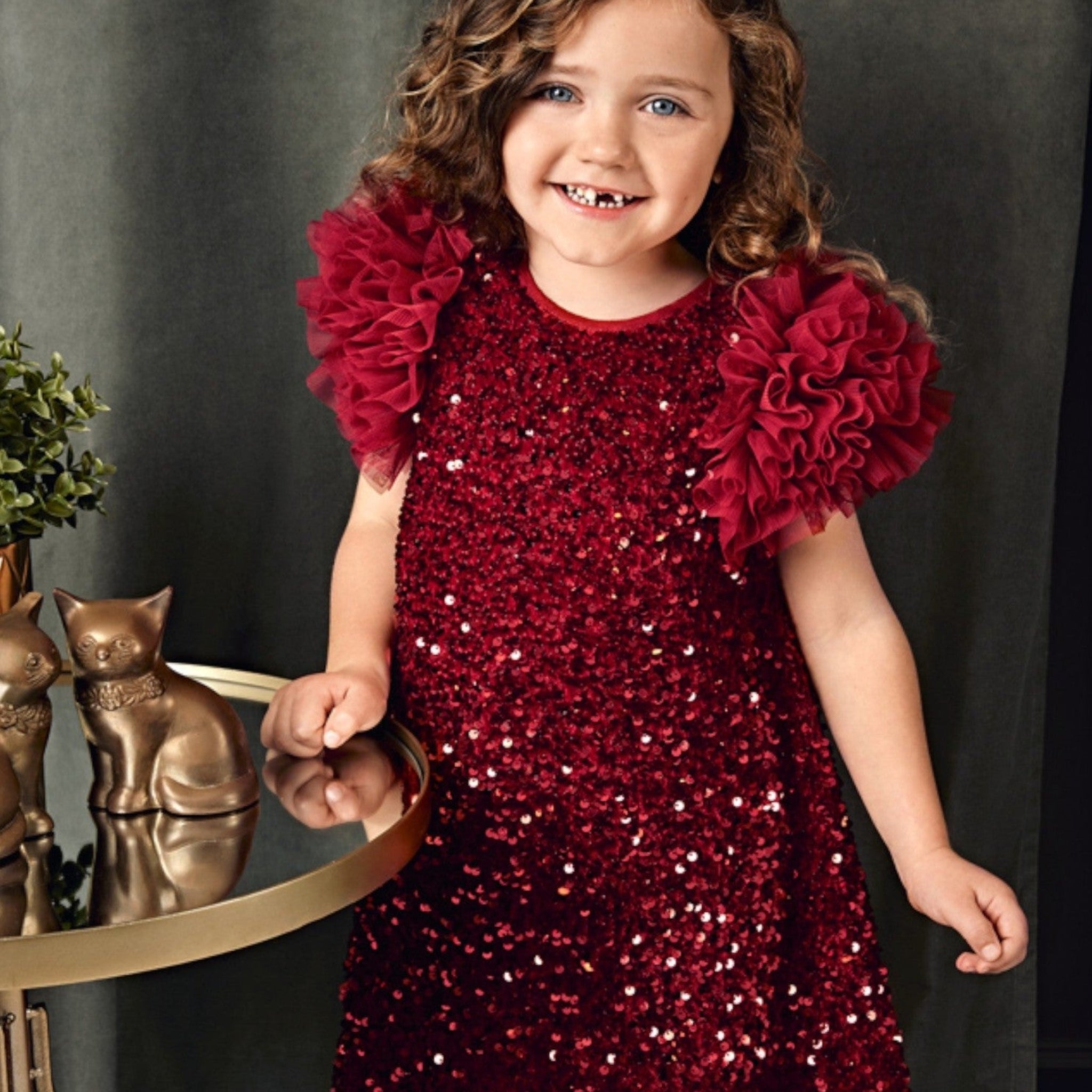 Abito lustrini velluto Bimba Rosso 5529/2 -  NANU' BABY