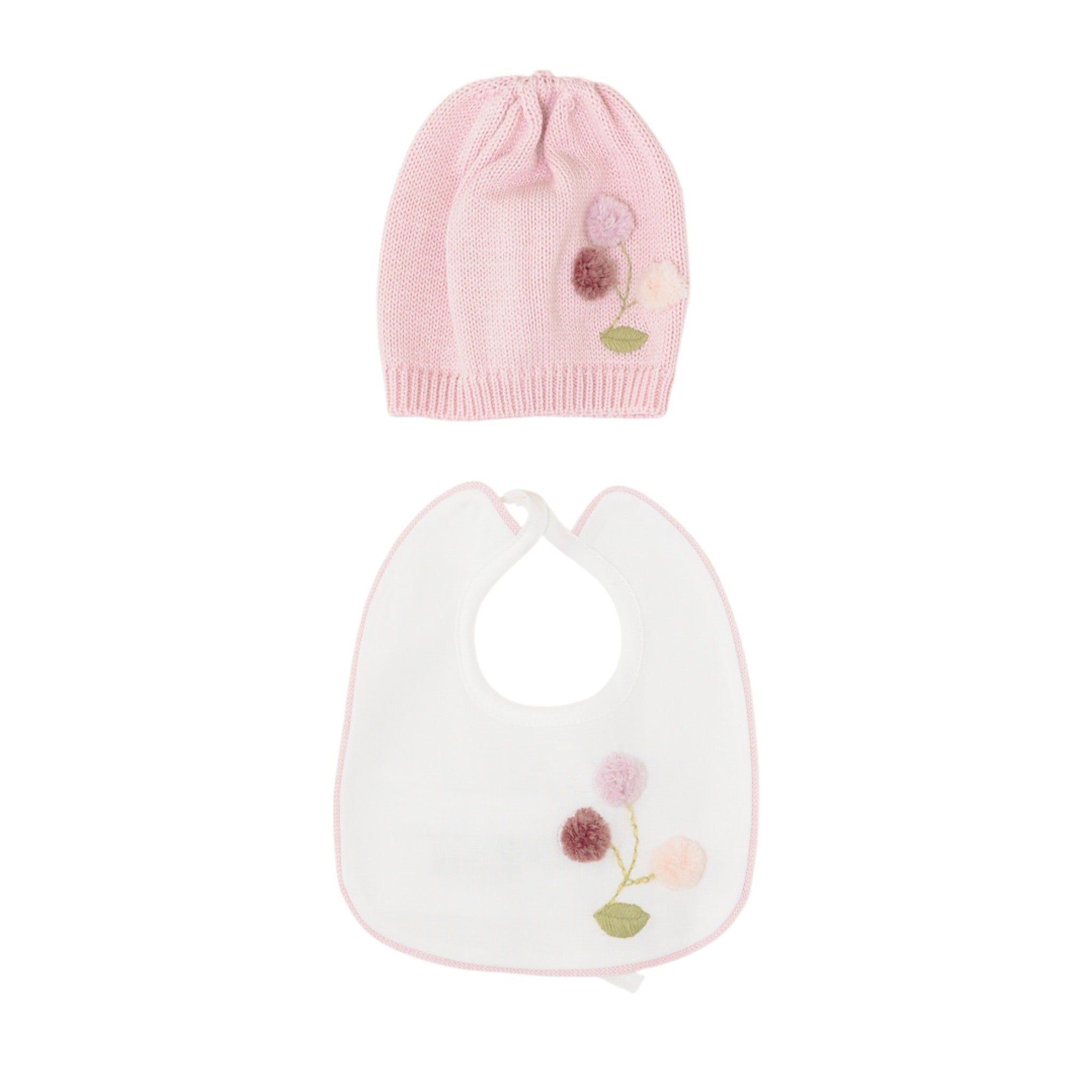 Set of Pink Chenille Baby Hat and Bib by SARTORIA DEI PICCOLI (code LR1107)