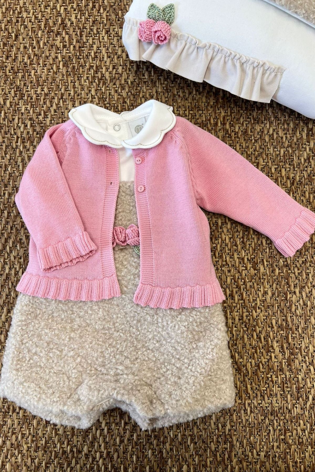 Completo con cardigan Roselline applicate Bimba ROSA FARD IG1031