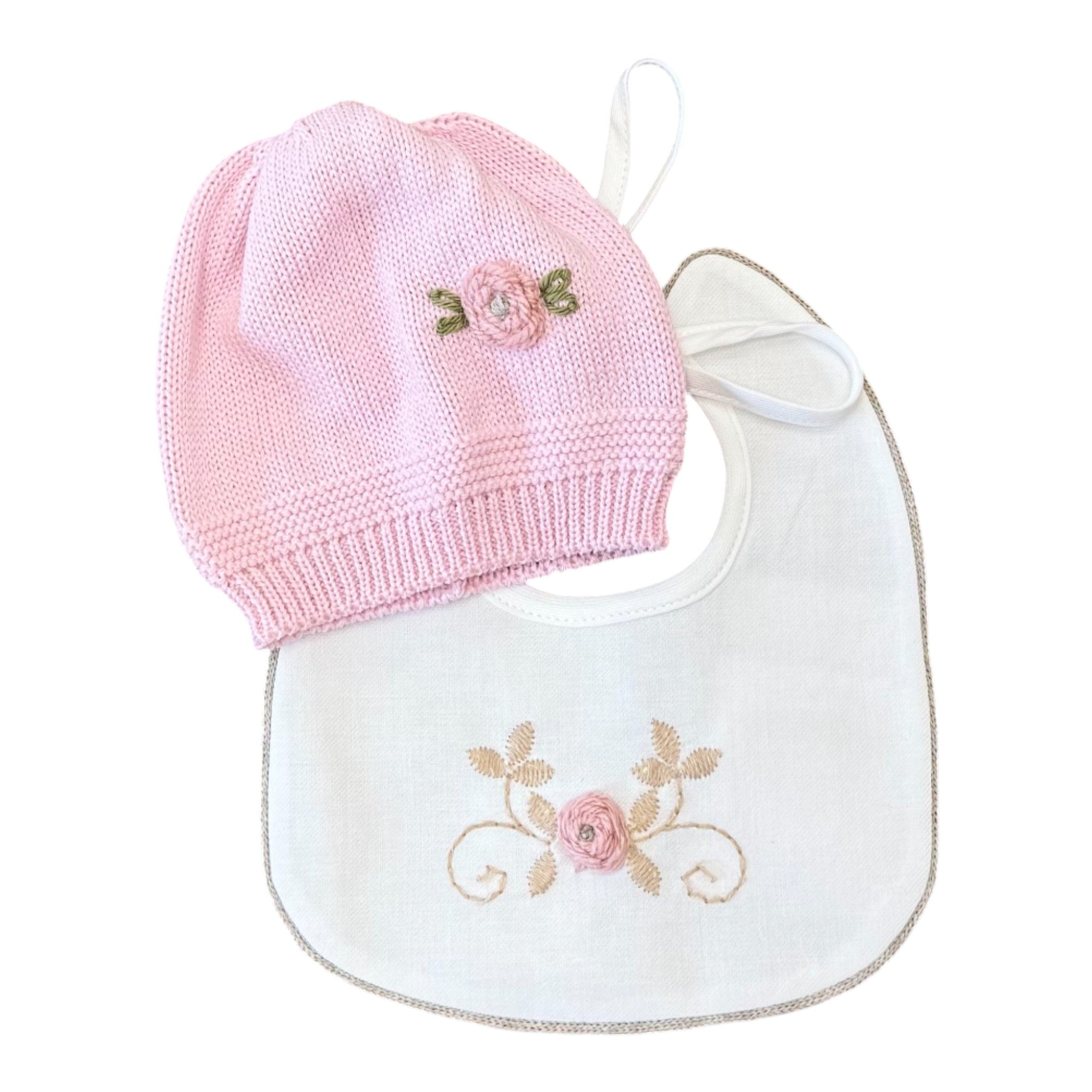 Pink Newborn Hat and Bib LR1109