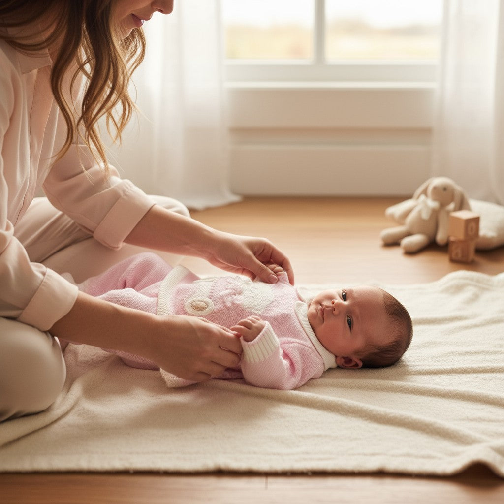 Newborn Baby Girl's Outfit, Pure Pink Wool, Teddy 7775