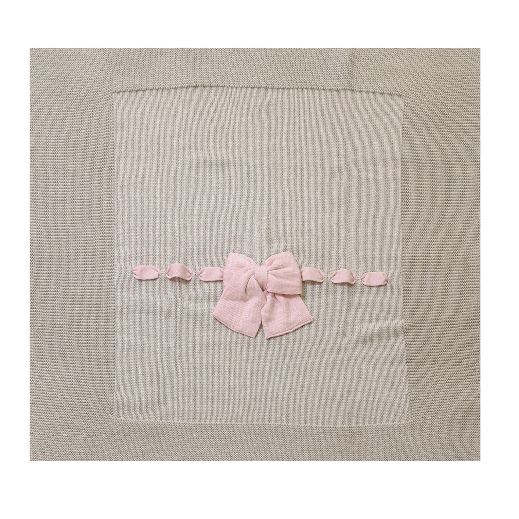 Baby Blanket Beige with Pink Bow - Premium Wool LE DODO' E92-3007