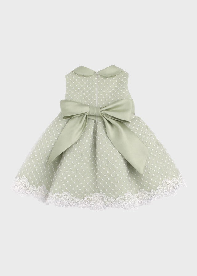 Abito Cerimonia Pizzo Pois Verde Salvia