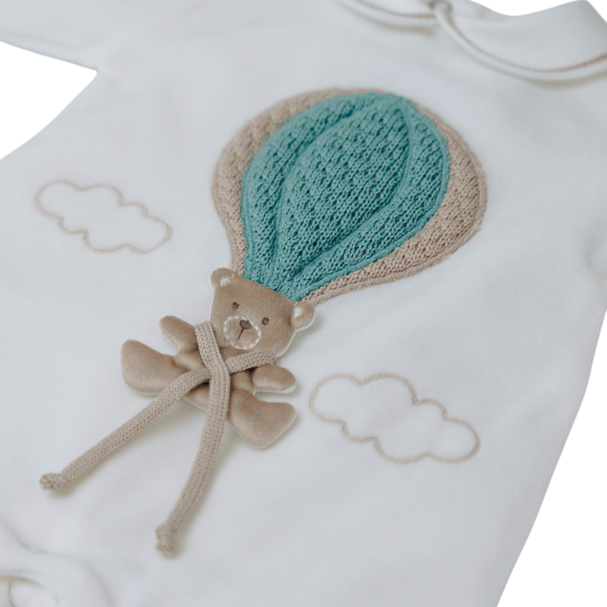 Baby Romper, 100% Virgin Wool, Vanilla Color, Hot Air Balloon Design, IN5714/V