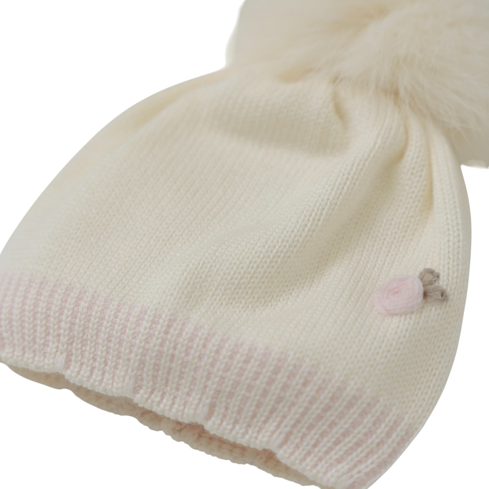 100% Virgin Wool Baby Hat, Vanilla, Flower, Pon Pon IN1071/V