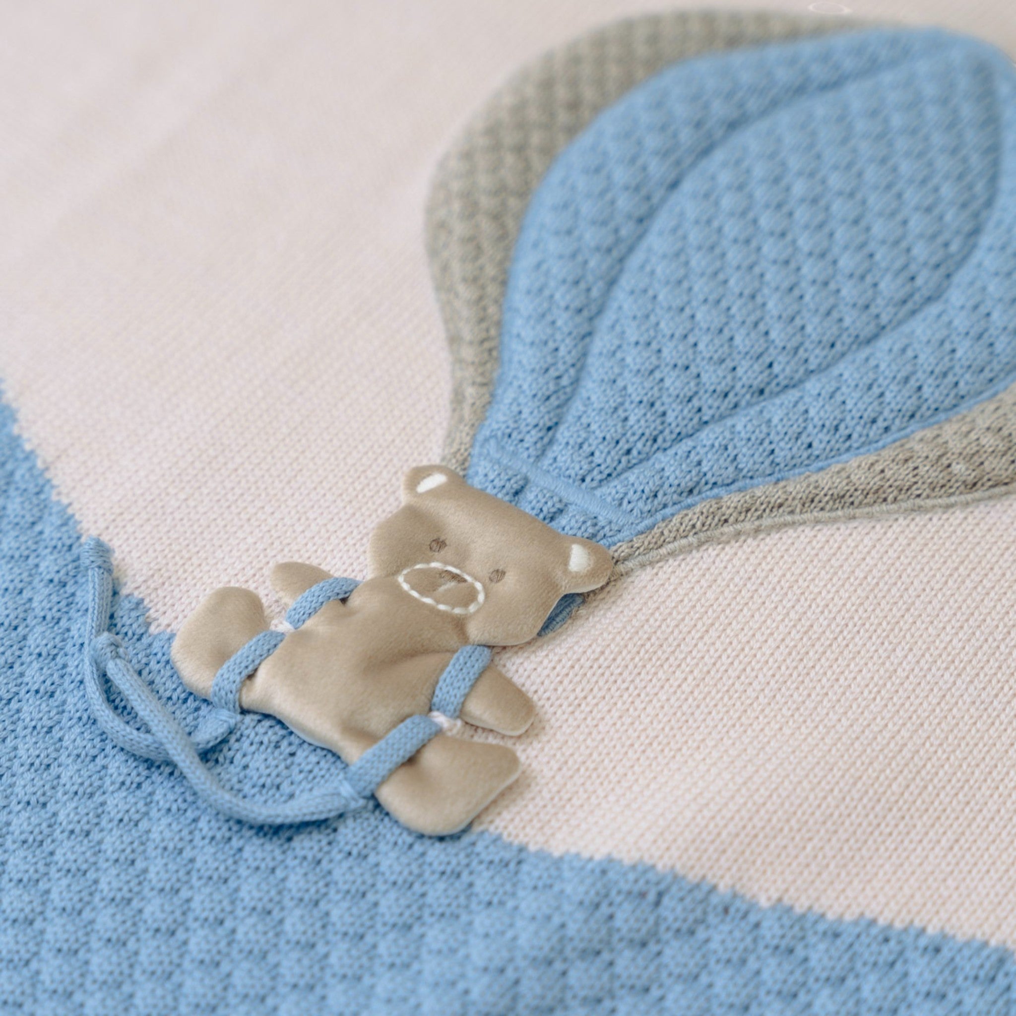 100% Virgin Wool Baby Blanket, Sky, Hot Air Balloon, Bear IN5780/C