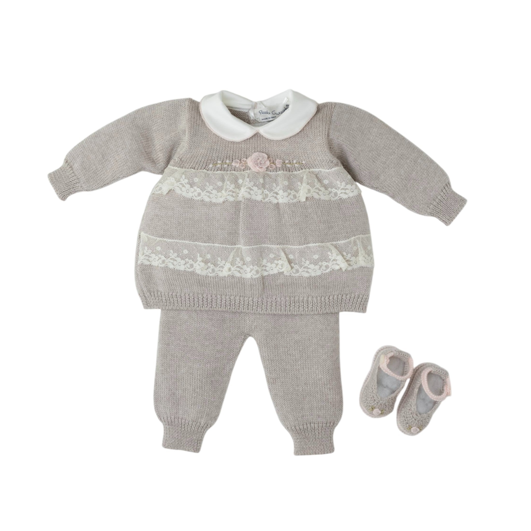 Baby Birth Set, Pure Wool, Rococo Flower Embroidery, CLAUDIA - Piccola Giuggiola CLAUDIA/CN-T