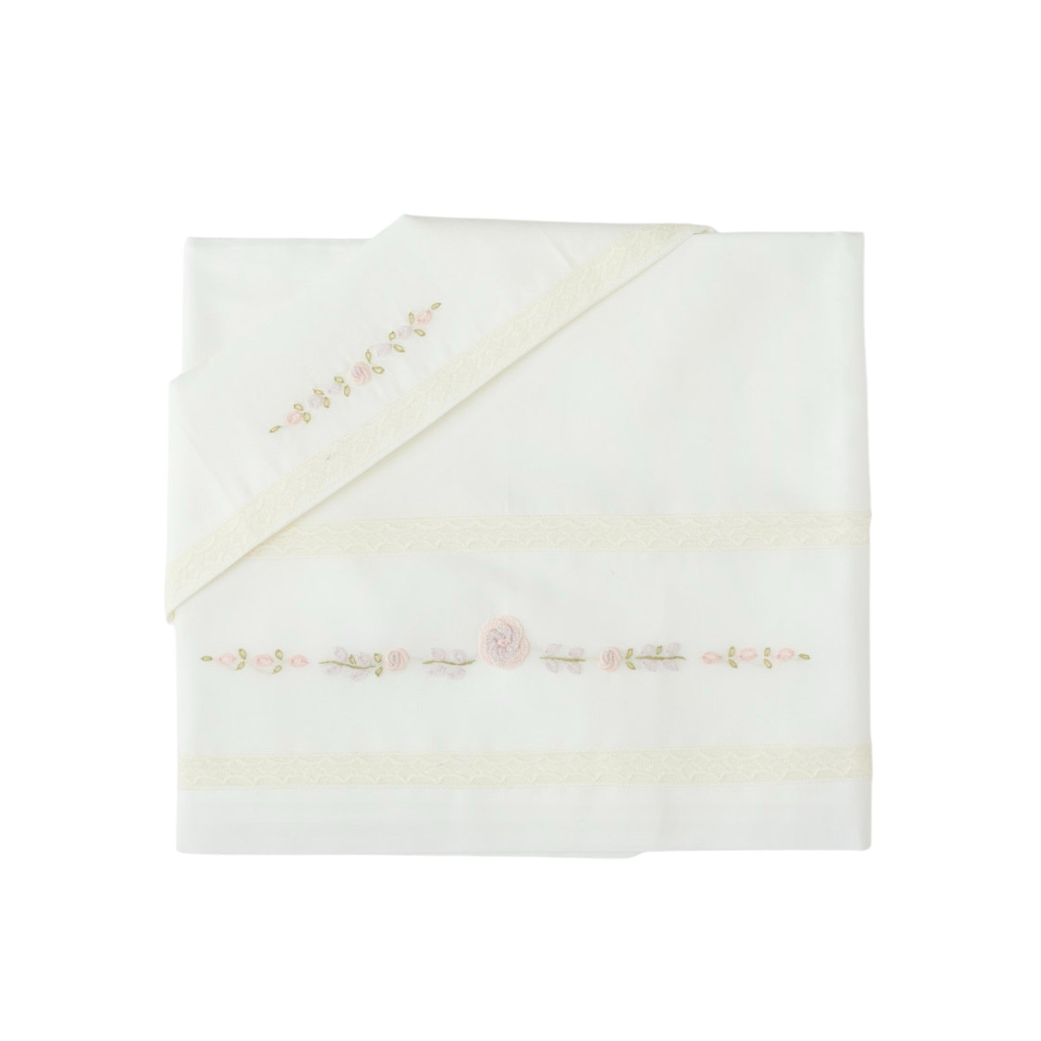 Batiste Cotton Fitted Sheet with Rococo Flower Embroidery - Piccola Giuggiola CLAUDIA/LN