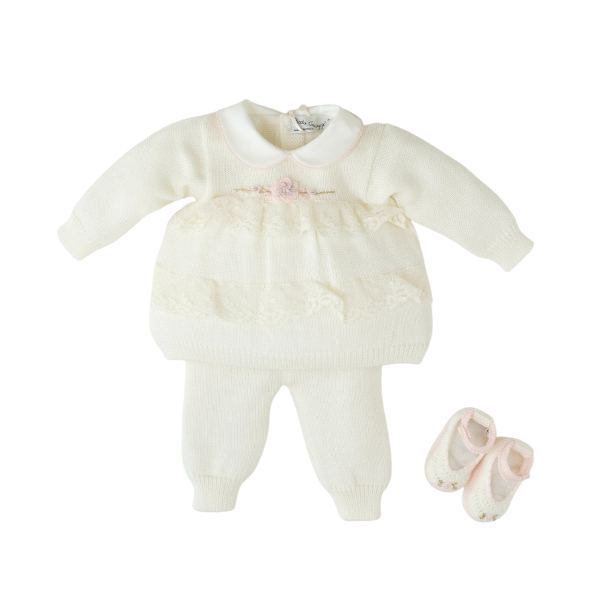 Baby Birth Set, Pure Wool, Rococo Flower Embroidery, CLAUDIA - Piccola Giuggiola CLAUDIA/CN