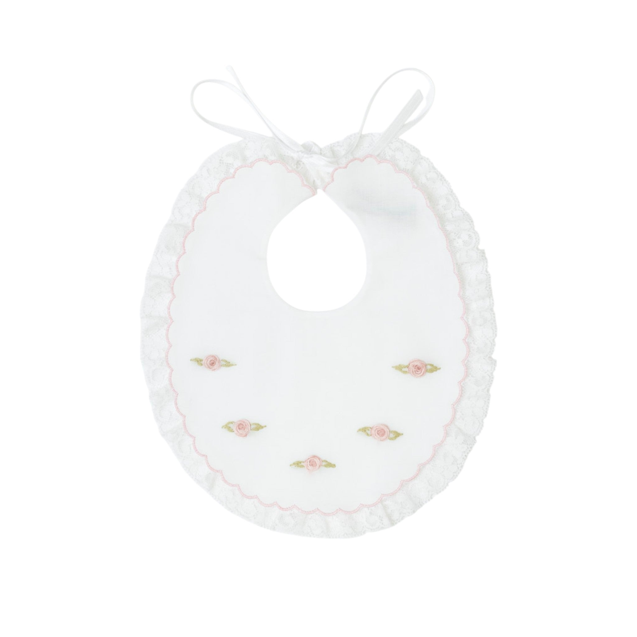Baptismal Bib, Cotton, Embroidered with Rococo Flowers, ASIA - Piccola Giuggiola ASIA/BV