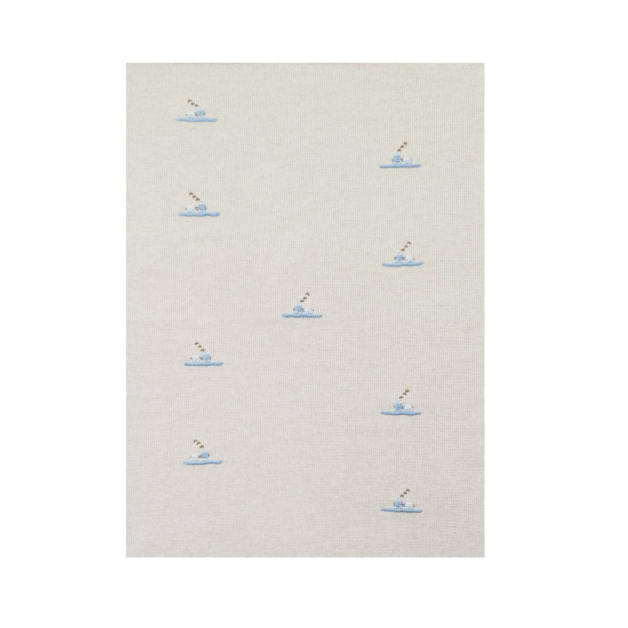 Baby Blanket, Wool, Embroidered Train Design, BENNY - Piccola Giuggiola BENNY-CO