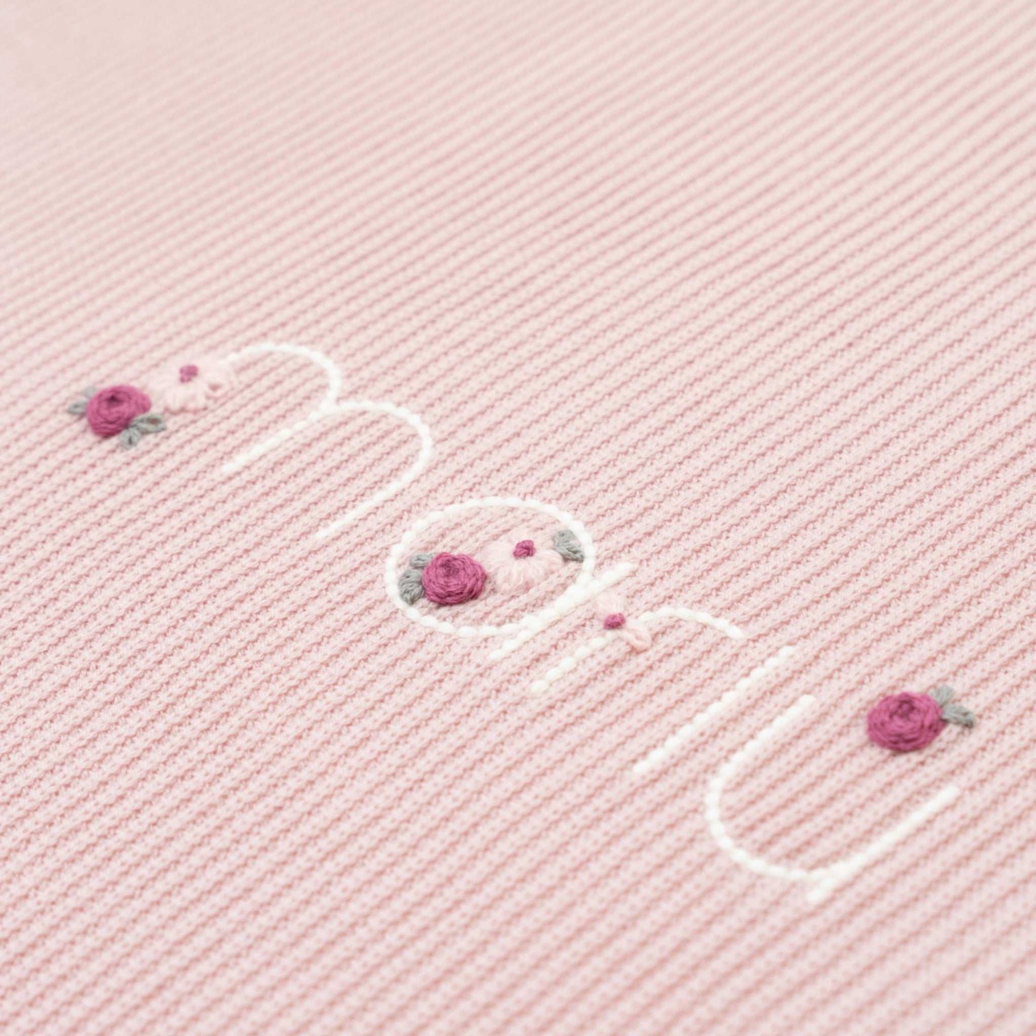 100% Virgin Wool Baby Blanket, Marsala Pink with Flowers IN1480/R