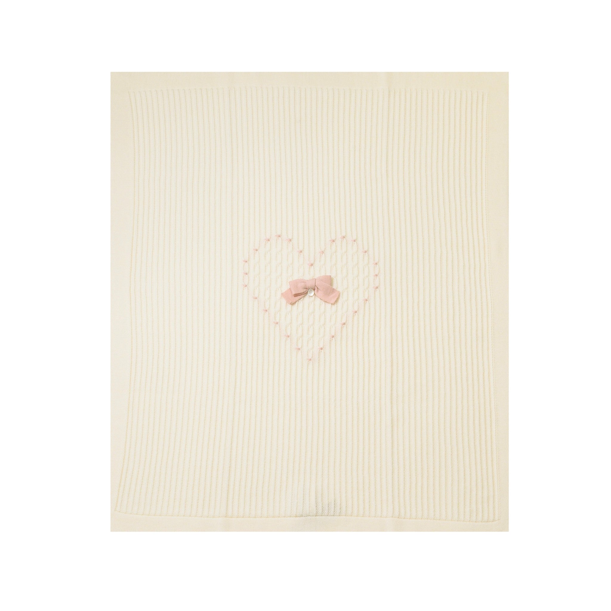 Wool Blanket with Heart Design for Newborns, Vanilla, IN1180