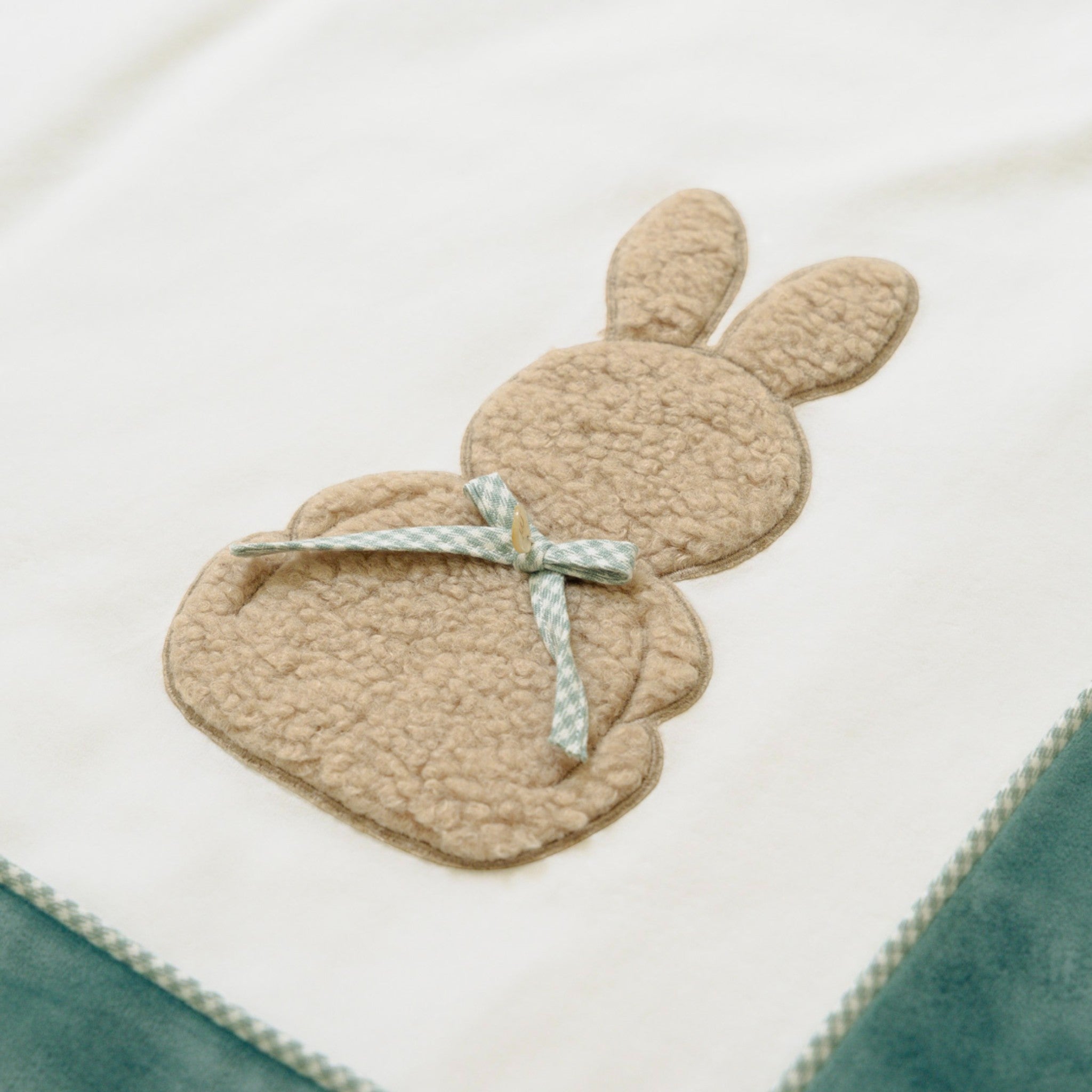 100% Chenille Baby Blanket, Vanilla, Sage Green, Ecru. Appliqué IN6481