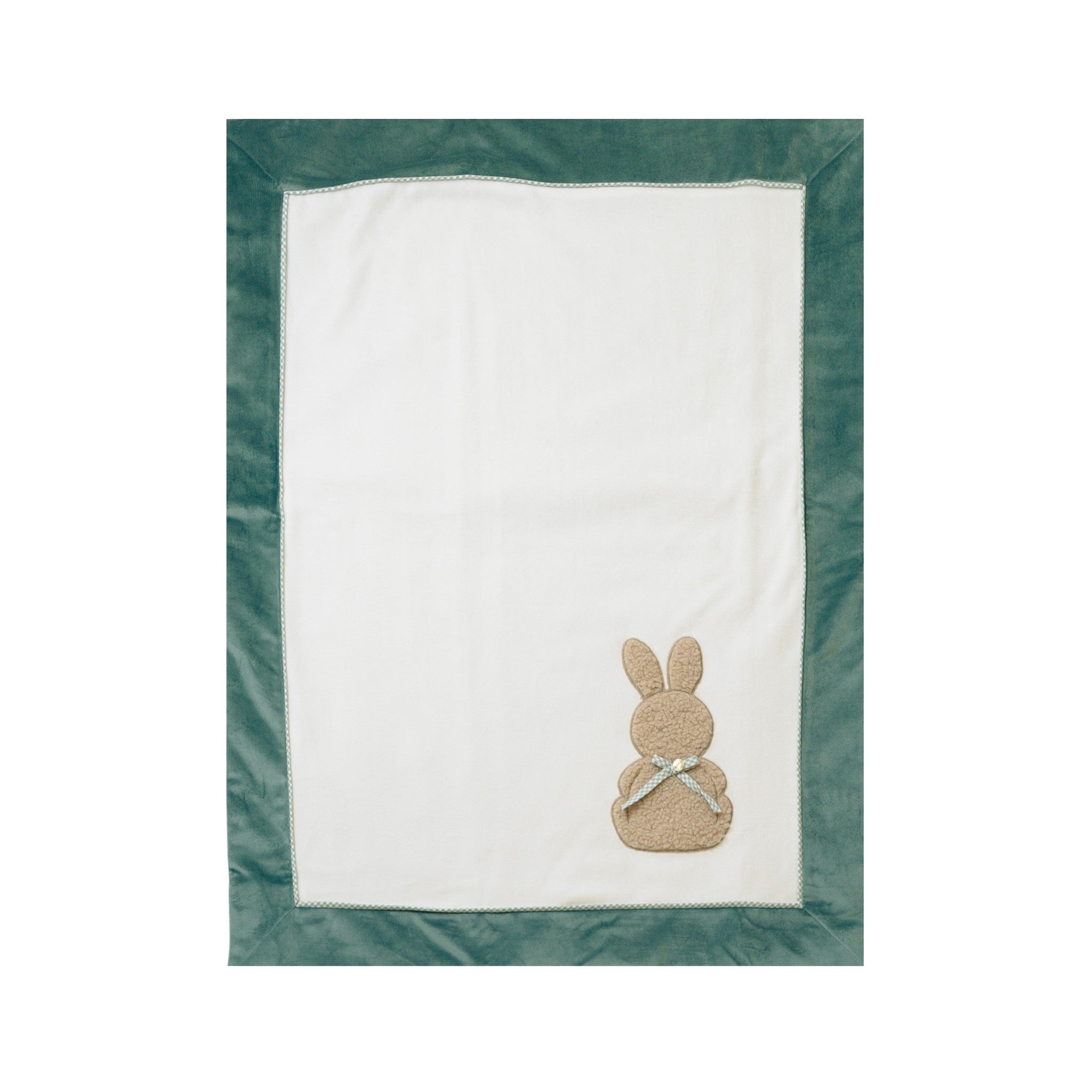 100% Chenille Baby Blanket, Vanilla, Sage Green, Ecru. Appliqué IN6481