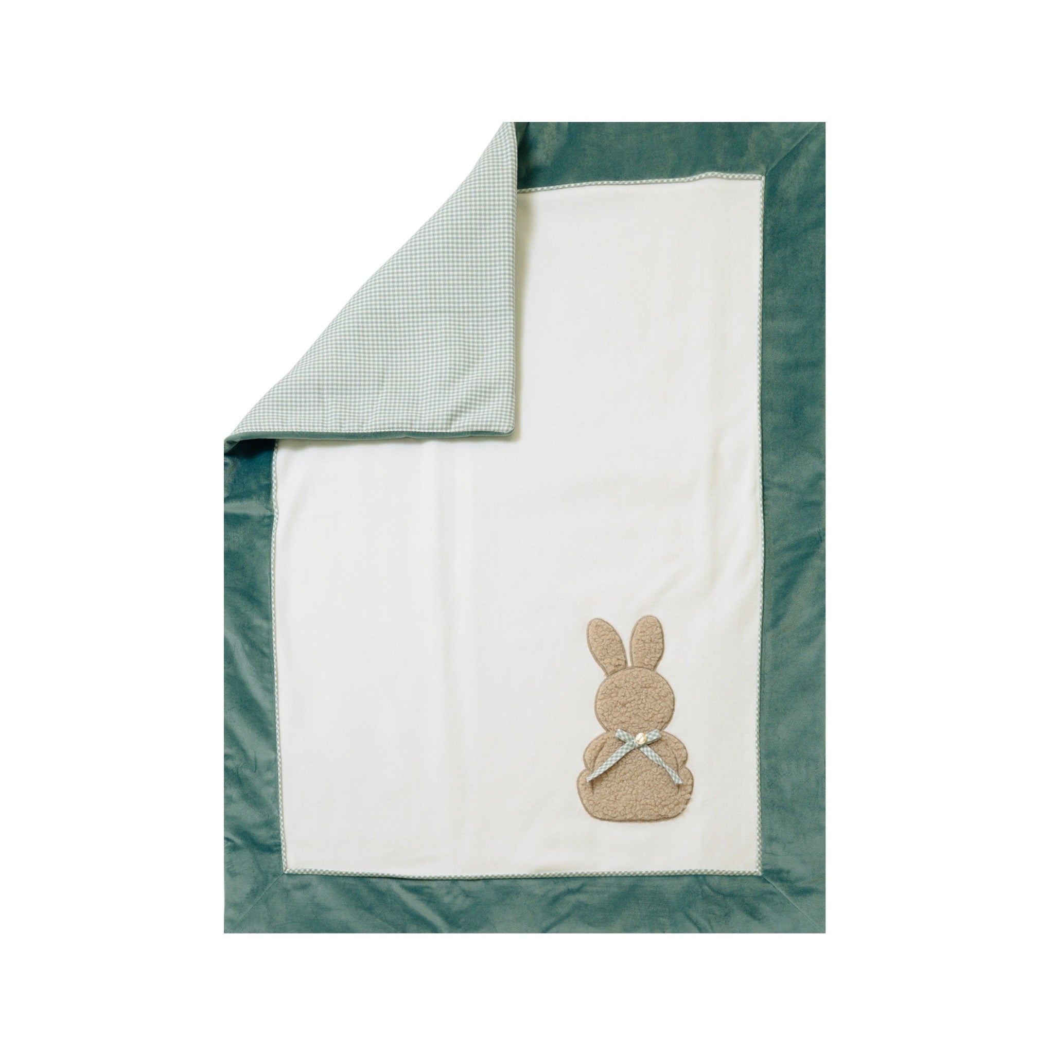 100% Chenille Baby Blanket, Vanilla, Sage Green, Ecru. Appliqué IN6481