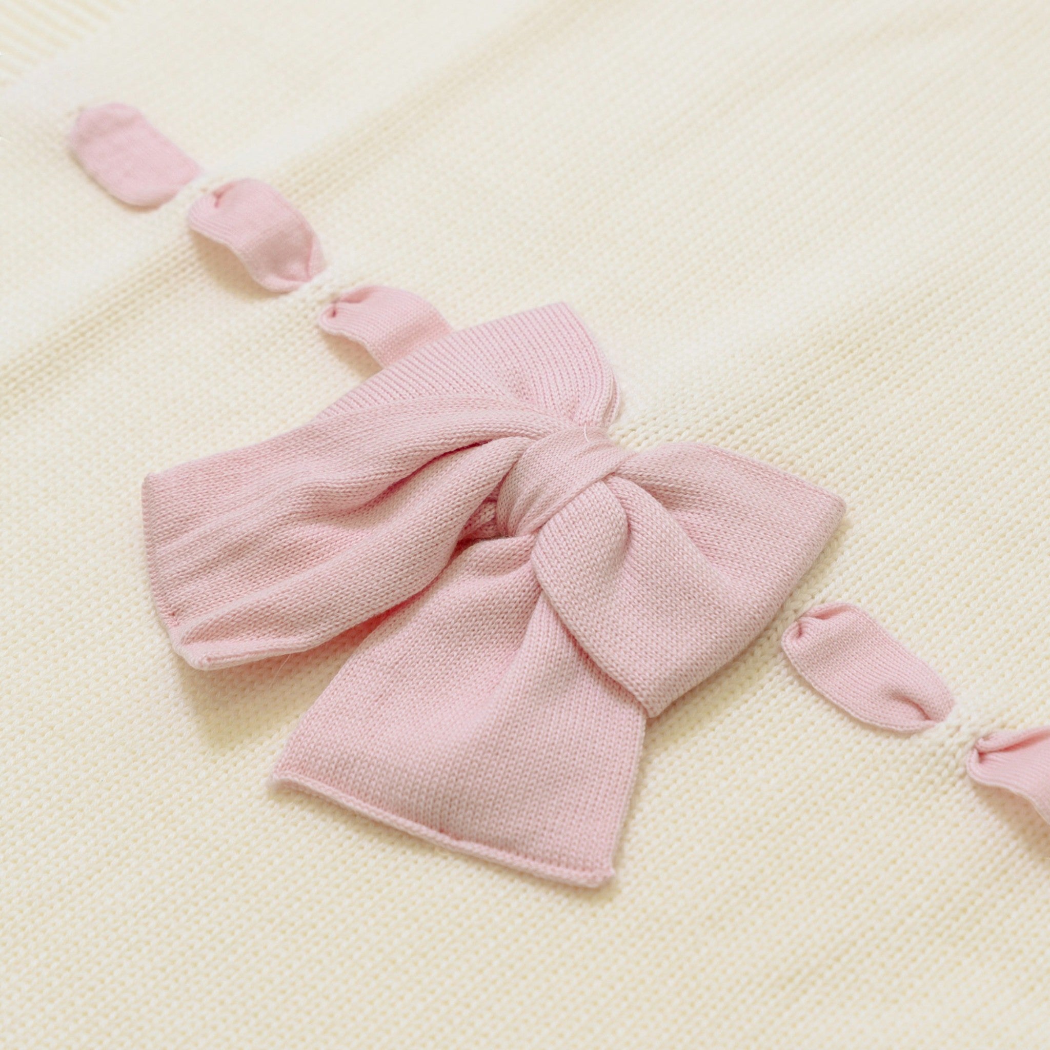 LE DODO' Baby Blanket, Cream with Pink Bow - Made in Italy E92-1007