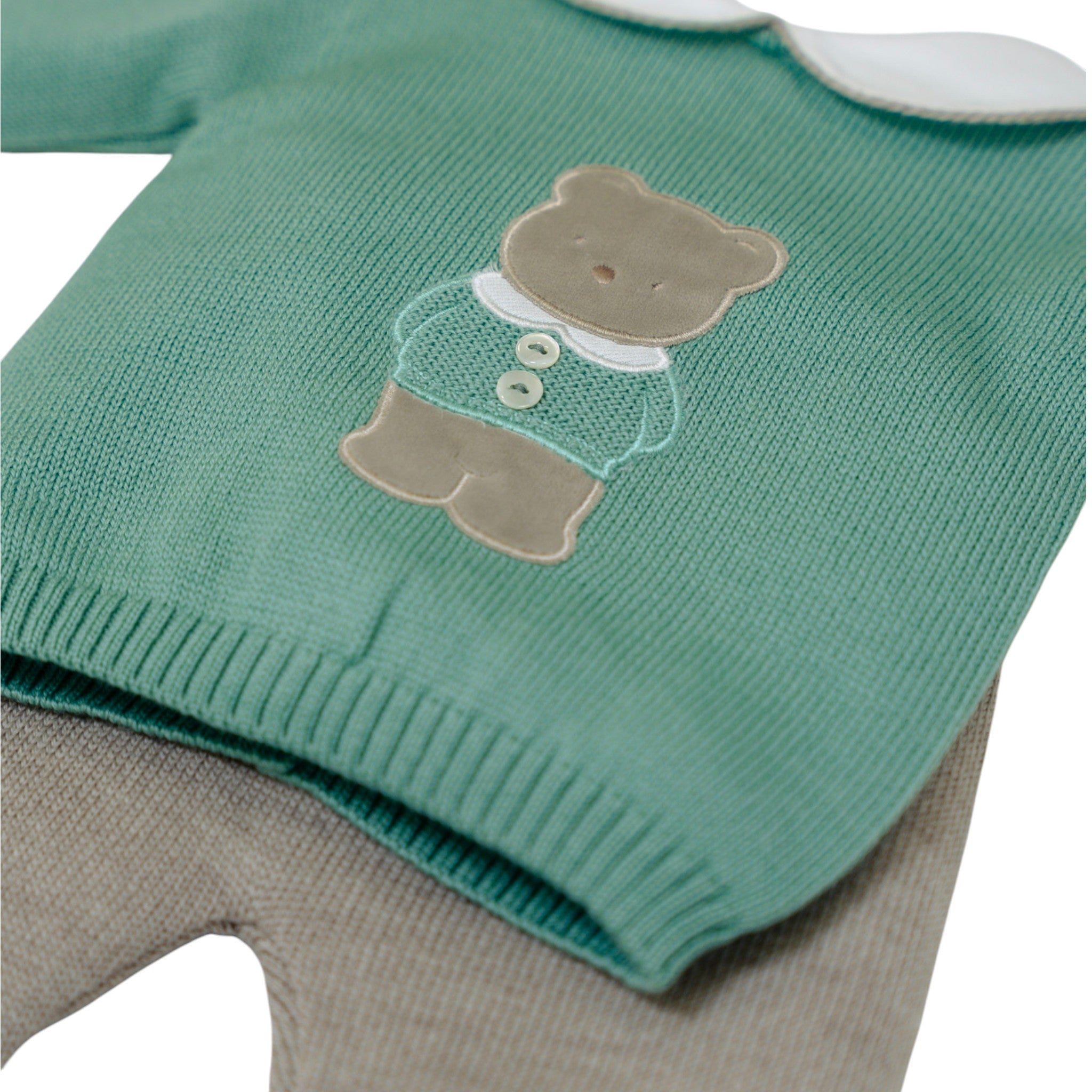 Baby Boy Newborn Outfit, Pure Green Wool, Teddy Bear Design, BABY LORD TEDDY BEAR/521-V