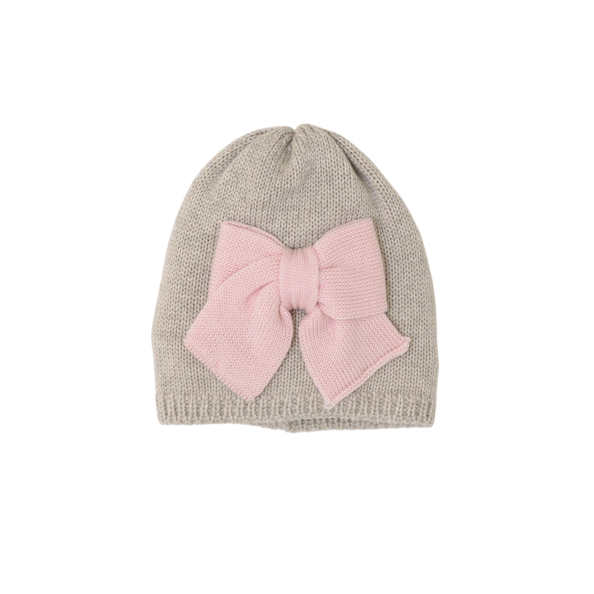 Baby Girl's Hat, Tortora color with Pink Bow, LE DODO' - Made in Italy CA92-3007