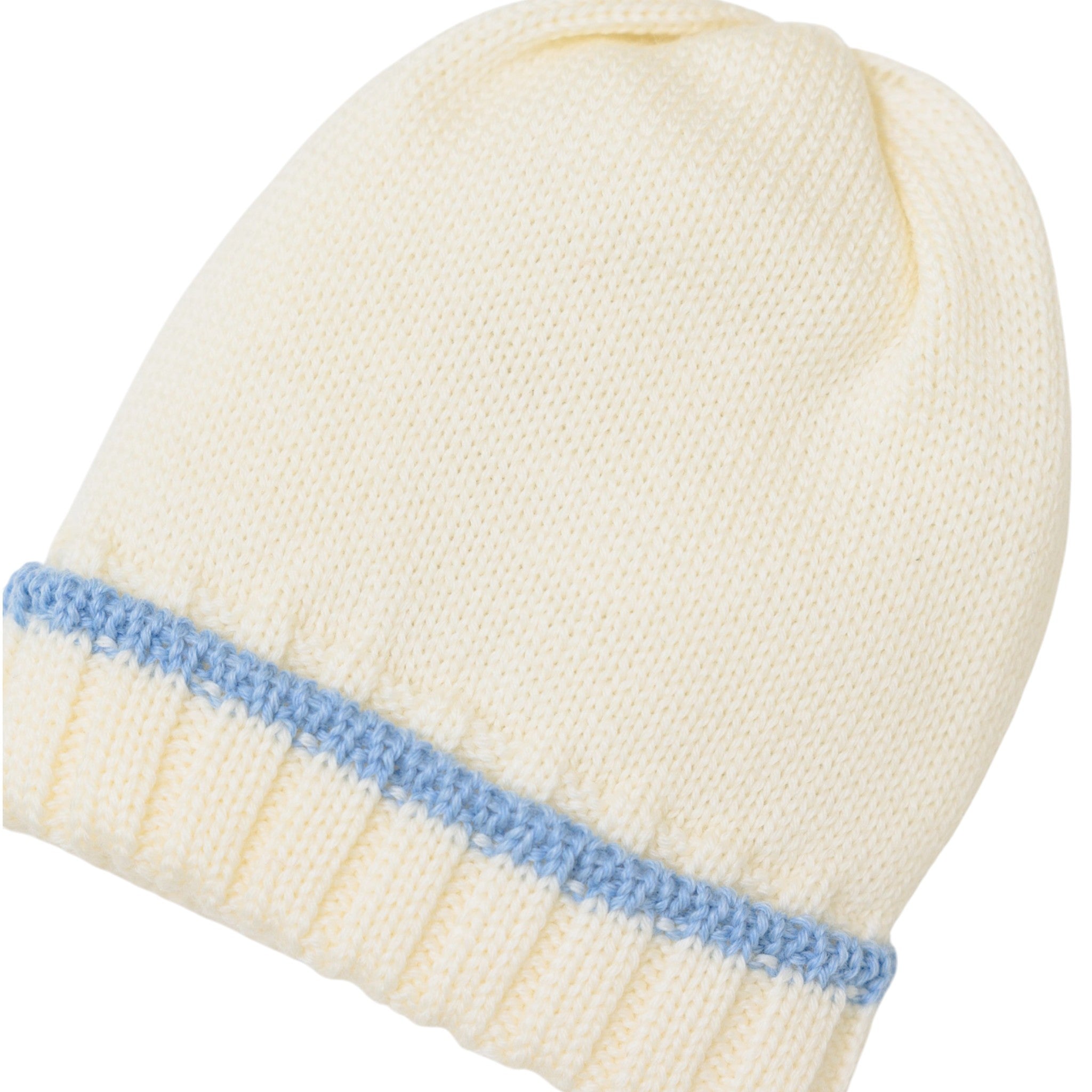 Baby Hat, Cream with Light Blue Stripes, LE DODO' - Made in Italy CA93-1009
