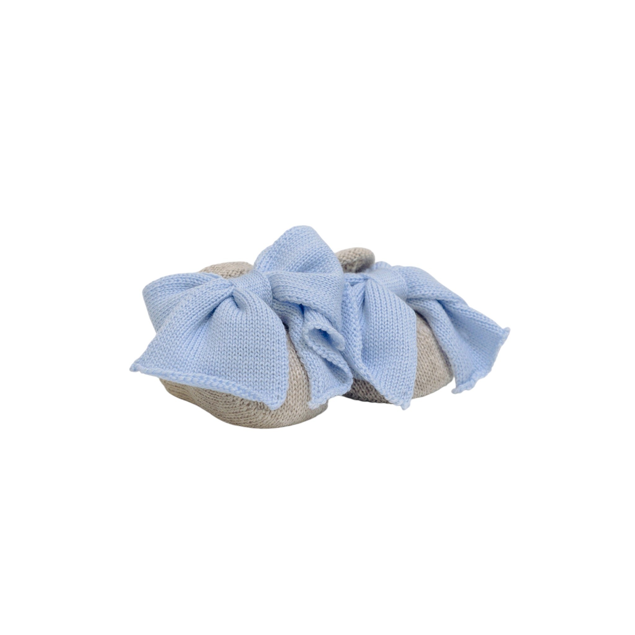 Baby booties, Tortora color, Sky blue bow, LE DODO' - Made in Italy SC92-3005