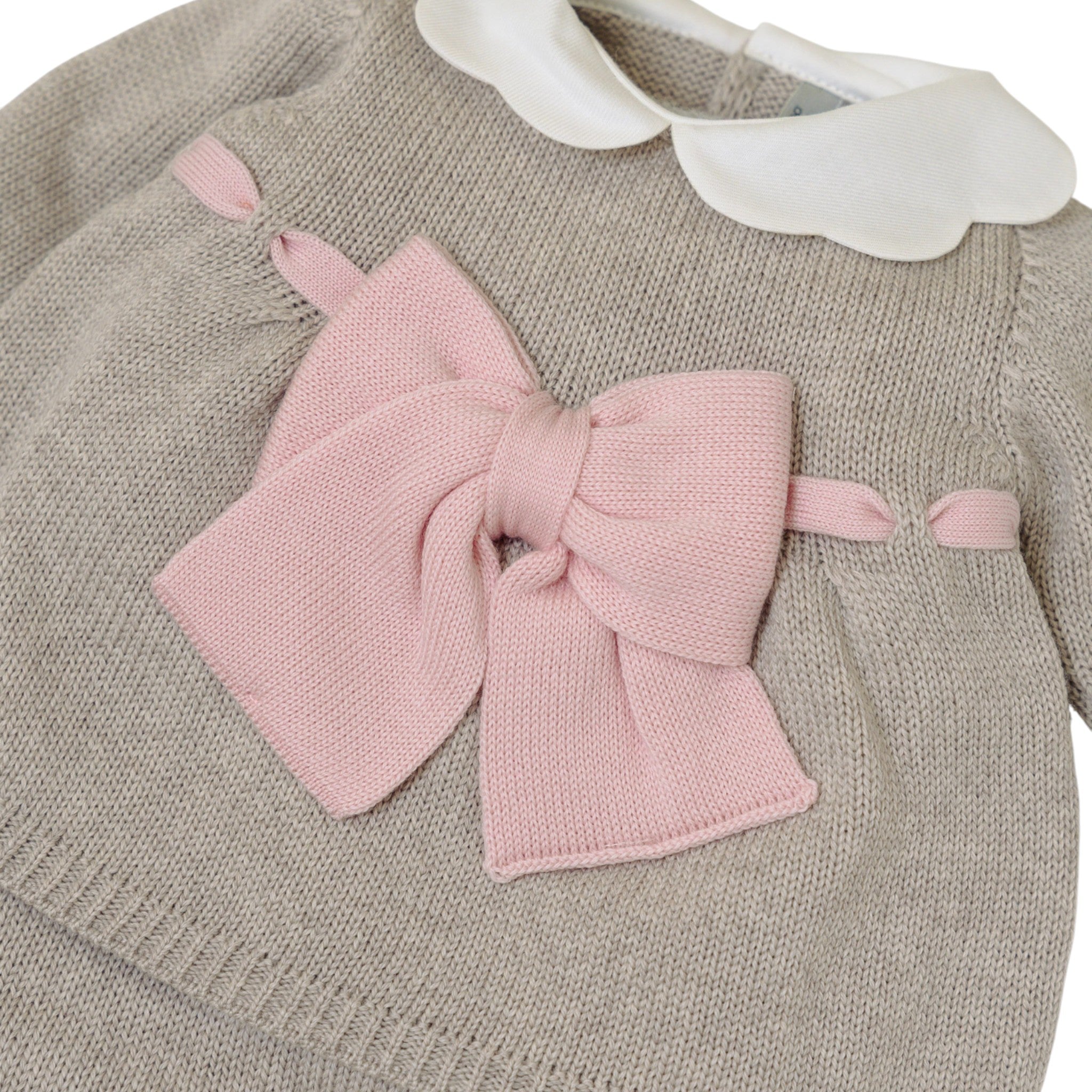 Newborn Baby Girl Outfit, Tortora Color, Pink Bow, LE DODO' - Made in Italy 2P92-3007
