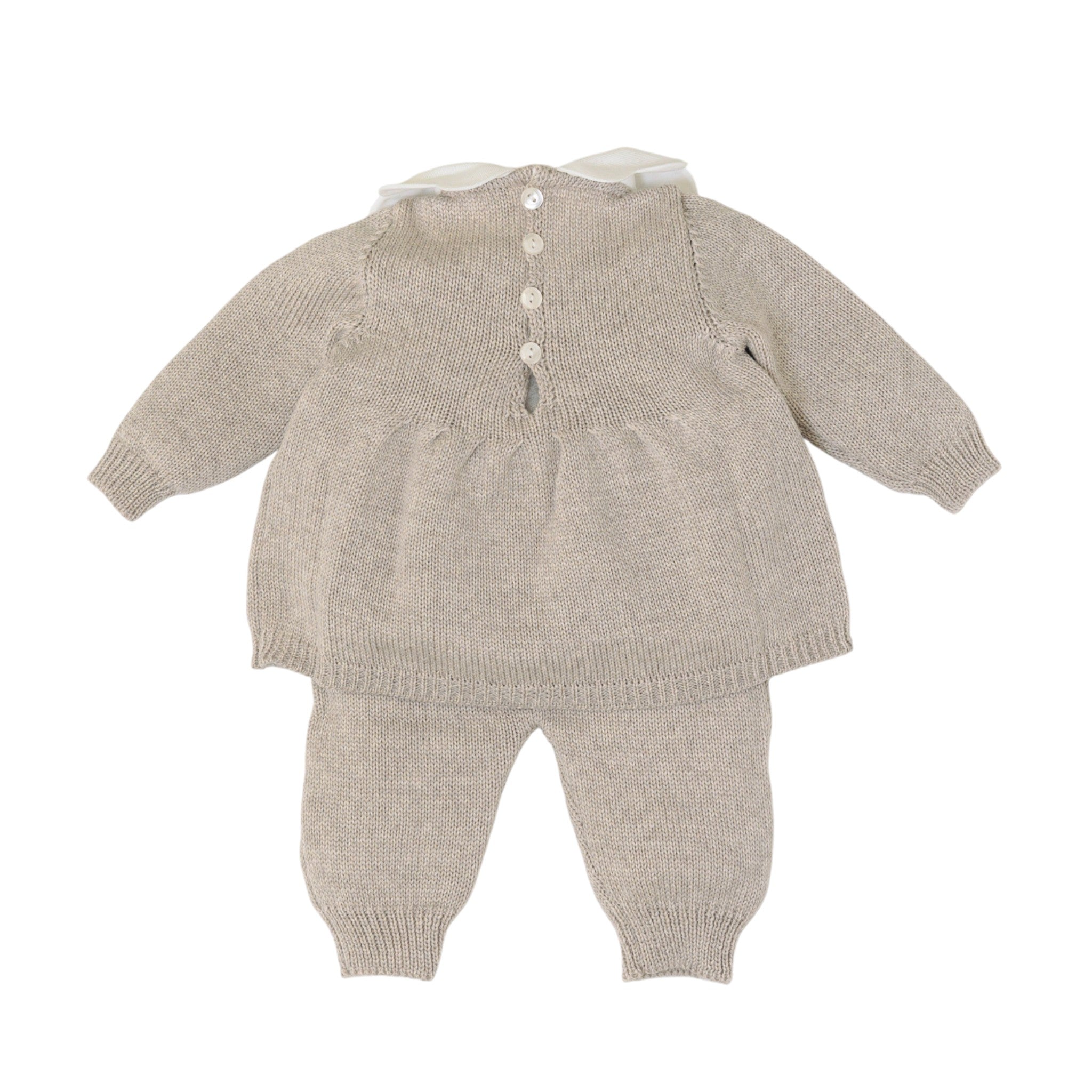 Newborn Baby Girl Outfit, Tortora Color, Pink Bow, LE DODO' - Made in Italy 2P92-3007