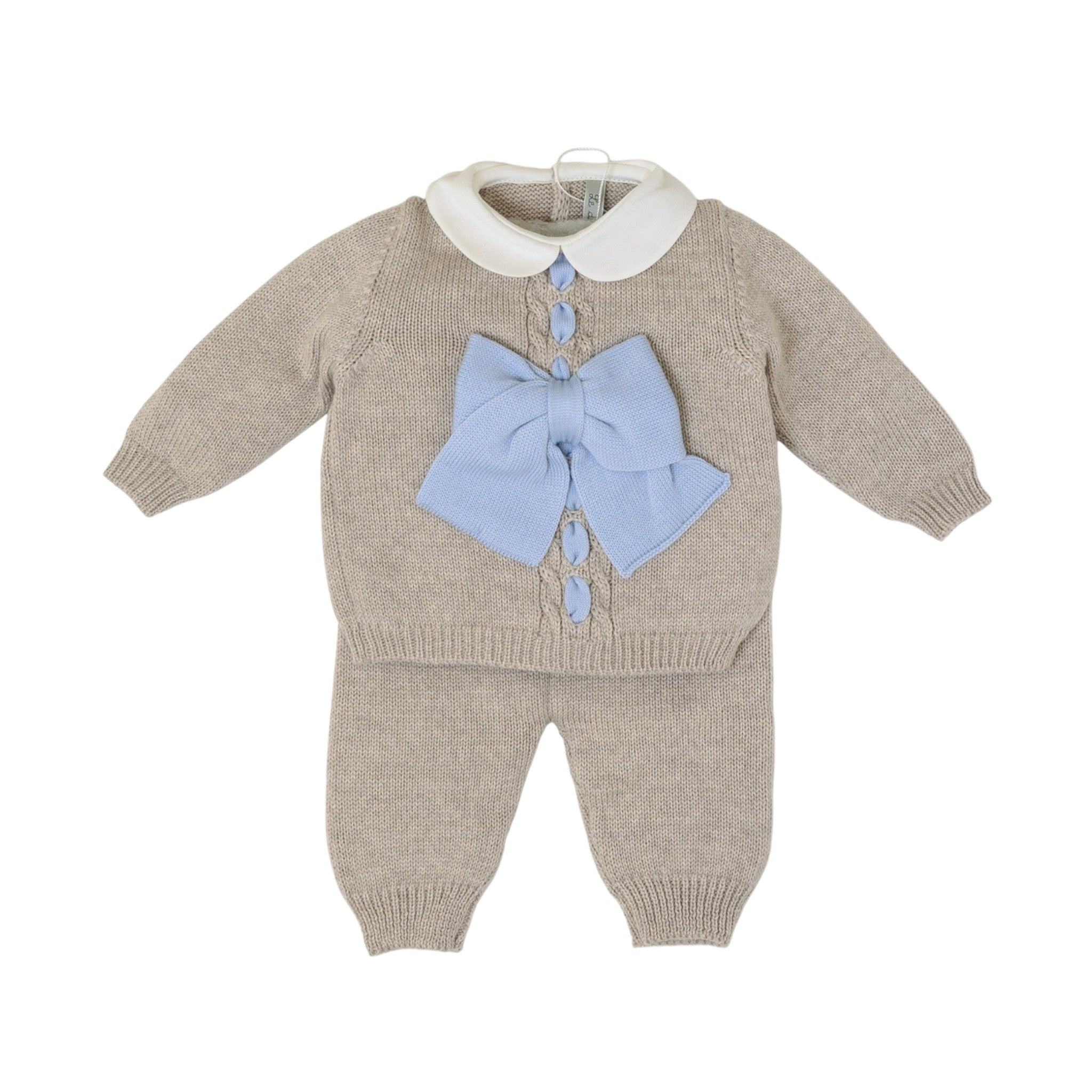 Newborn Baby Boy Outfit, Tortora Color, Sky Blue Trim, LE DODO' - Made in Italy 2P92-3005