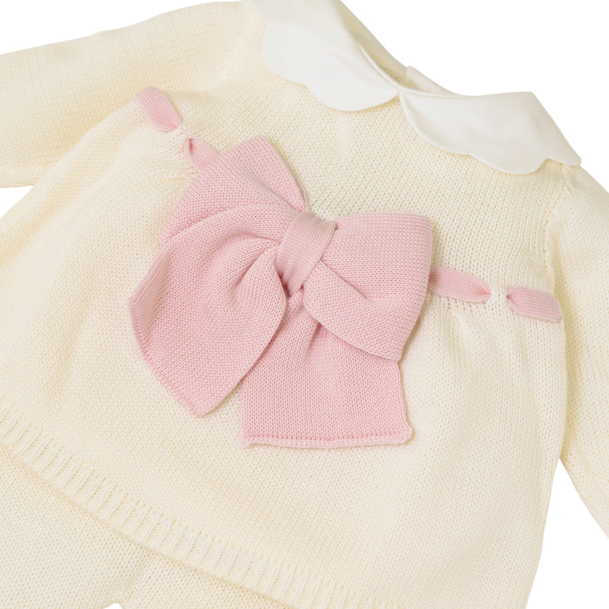 Newborn Baby Girl's Outfit, Cream Color with Pink Bow, LE DODO' - Made in Italy 2P92-1007