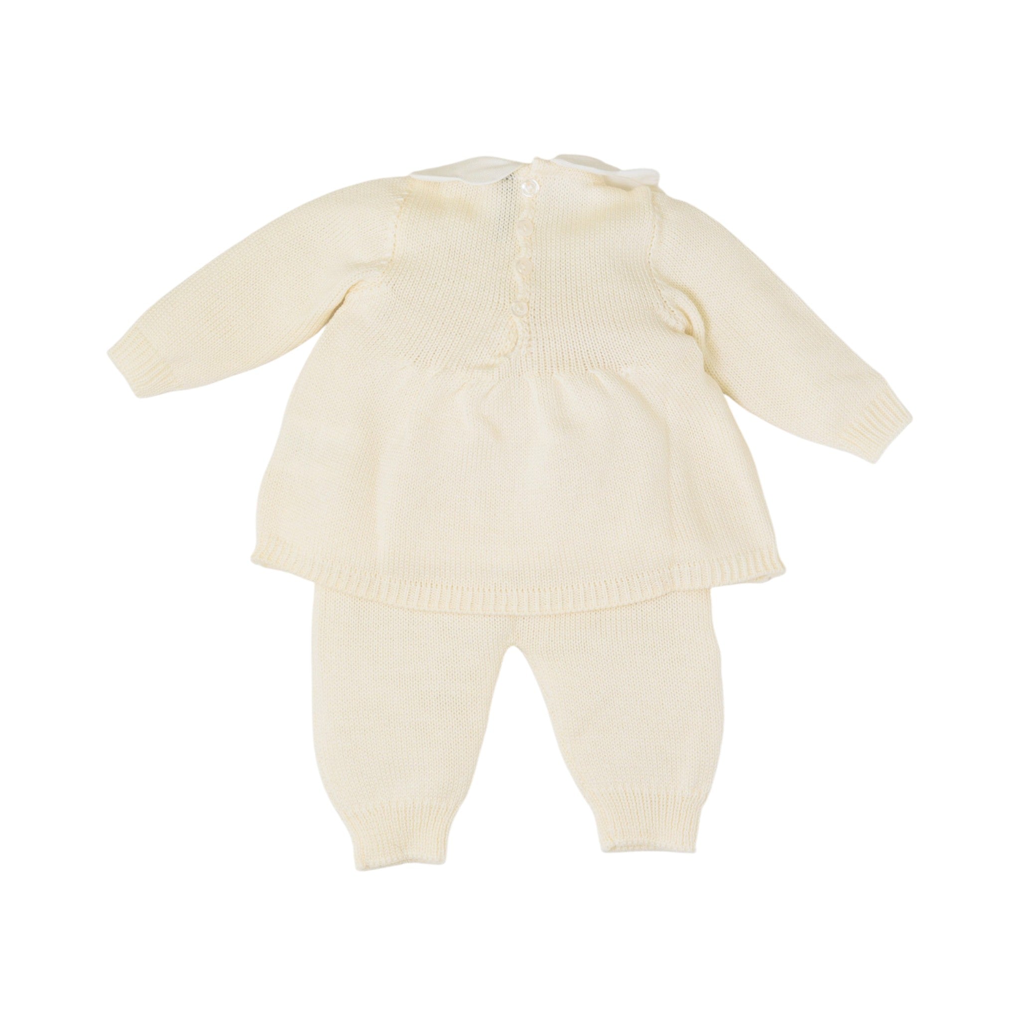 Newborn Baby Girl's Outfit, Cream Color with Pink Bow, LE DODO' - Made in Italy 2P92-1007