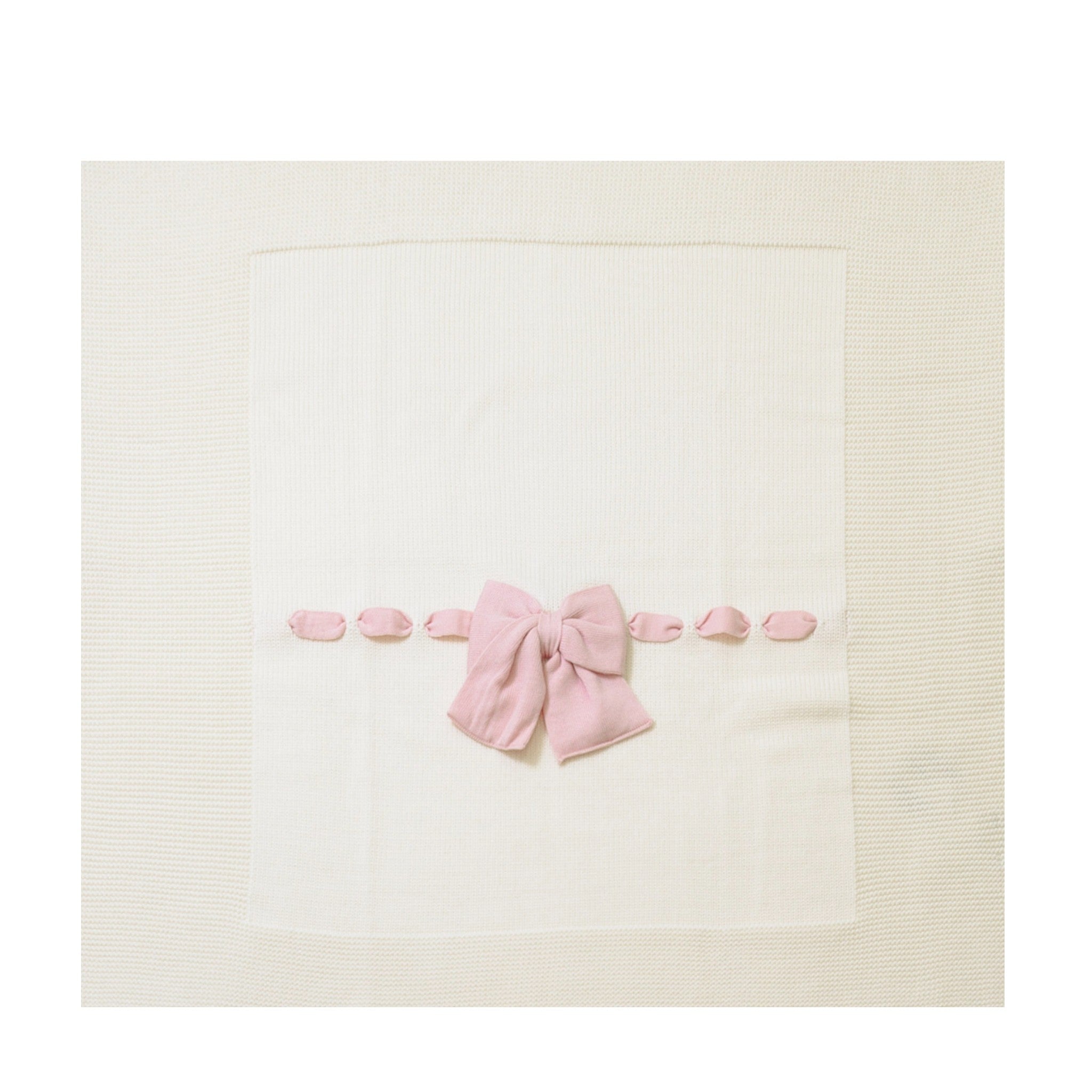 LE DODO' Baby Blanket, Cream with Pink Bow - Made in Italy E92-1007