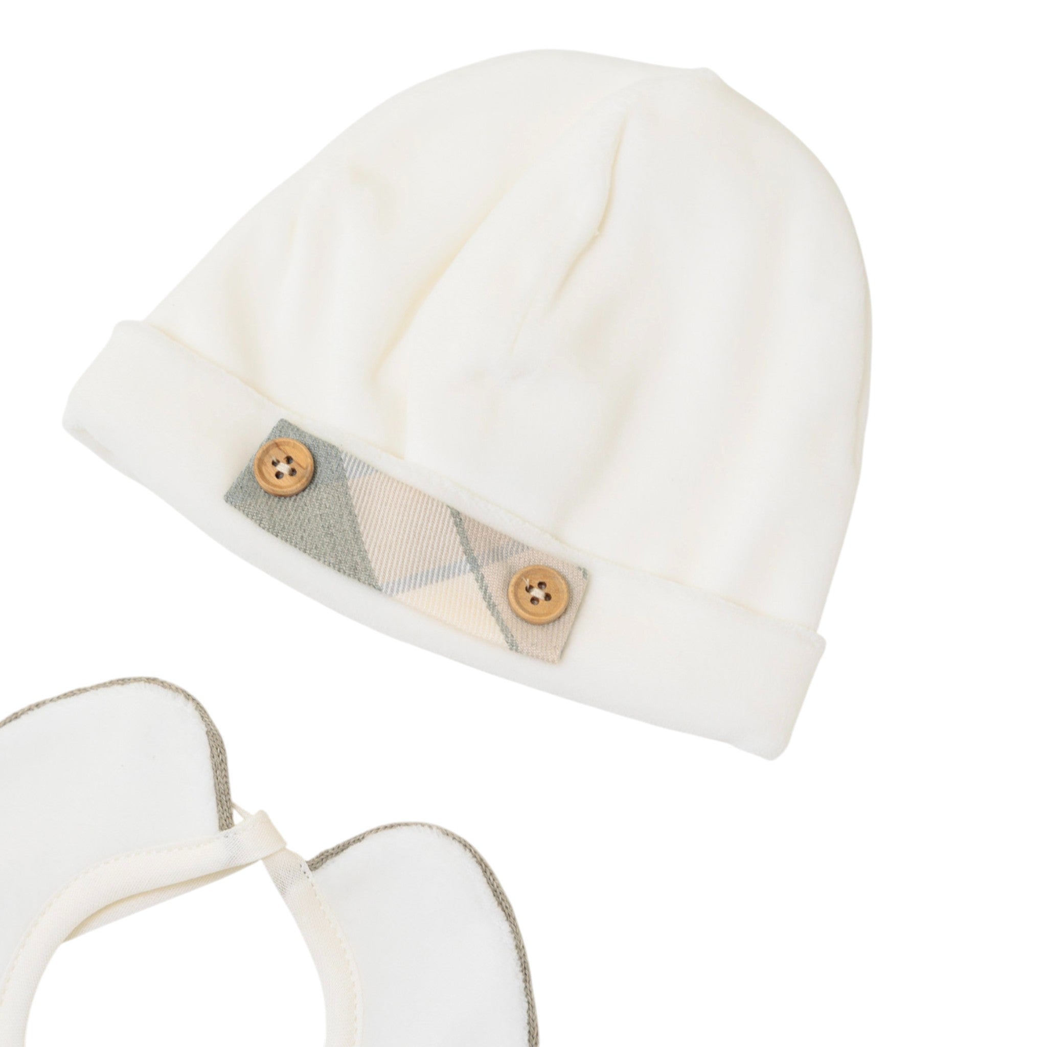 Baby Hat and Bib Set, White Chenille, SARTORIA DEI PICCOLI (code LR1112)
