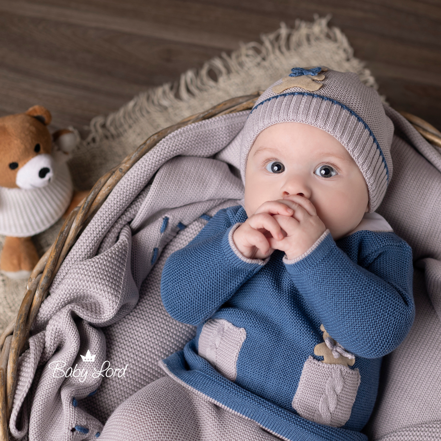 Completo Nascita Blu Pura Lana BABY LORD ORSETTO 543
