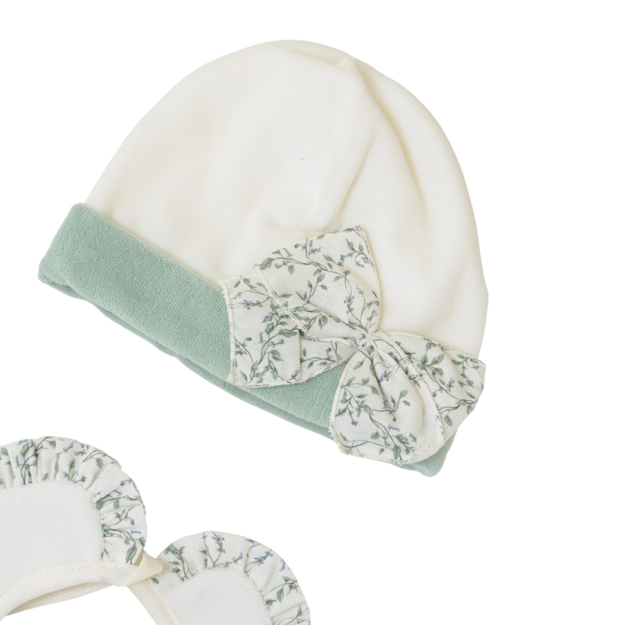 Set of Green Chenille Baby Hat and Bib by SARTORIA DEI PICCOLI (code LR1102)