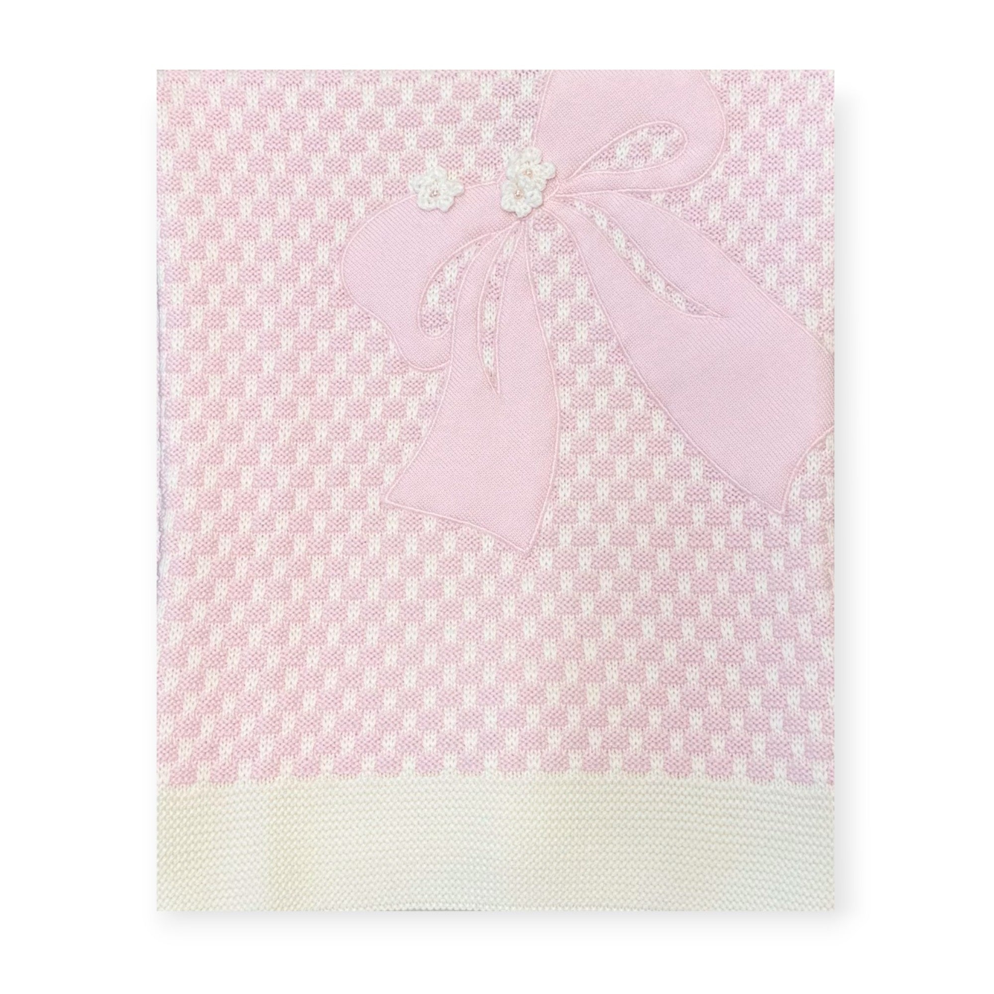 Pink Wool Baby Blanket with Bow 7764