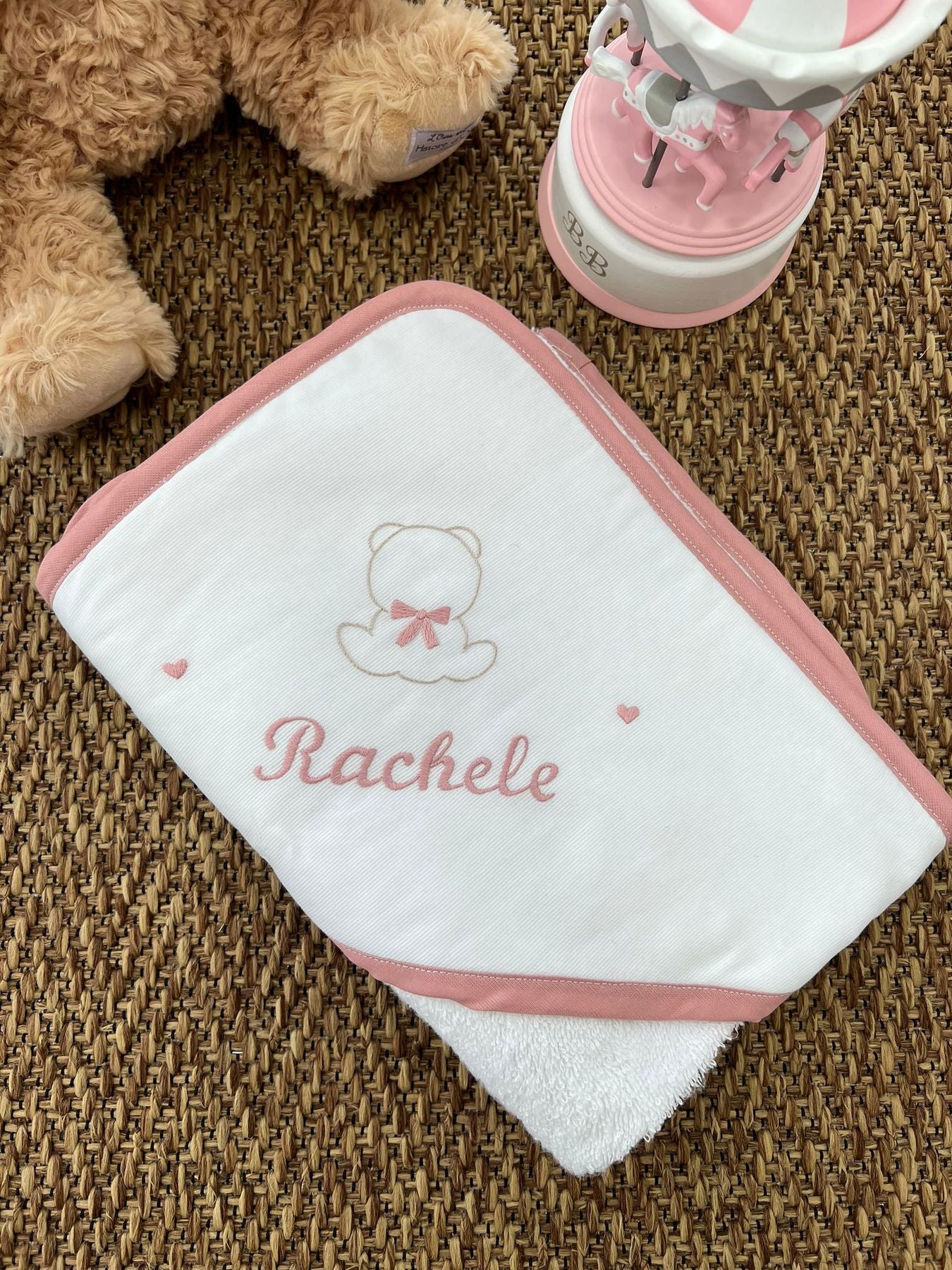 Accappatoio ricamato a mano Personalizzato Neonata BIANCO AC/PERS 23F