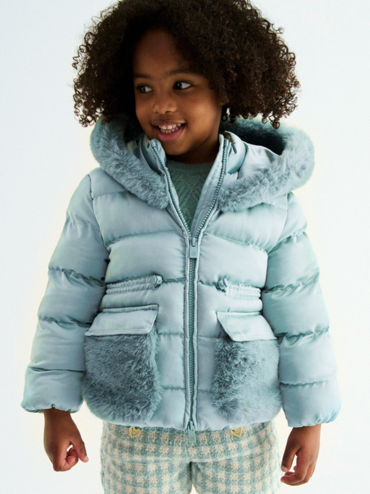 Giubbotto satinato pelo Bimba Verde 5849/16 - NANU' BABY