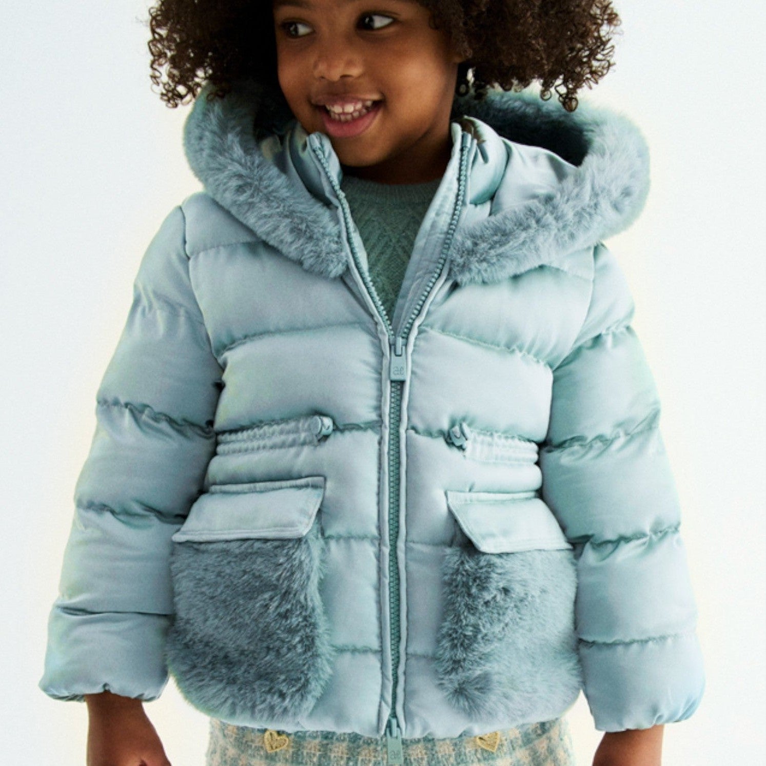 Giubbotto satinato pelo Bimba Verde 5849/16 -  NANU' BABY