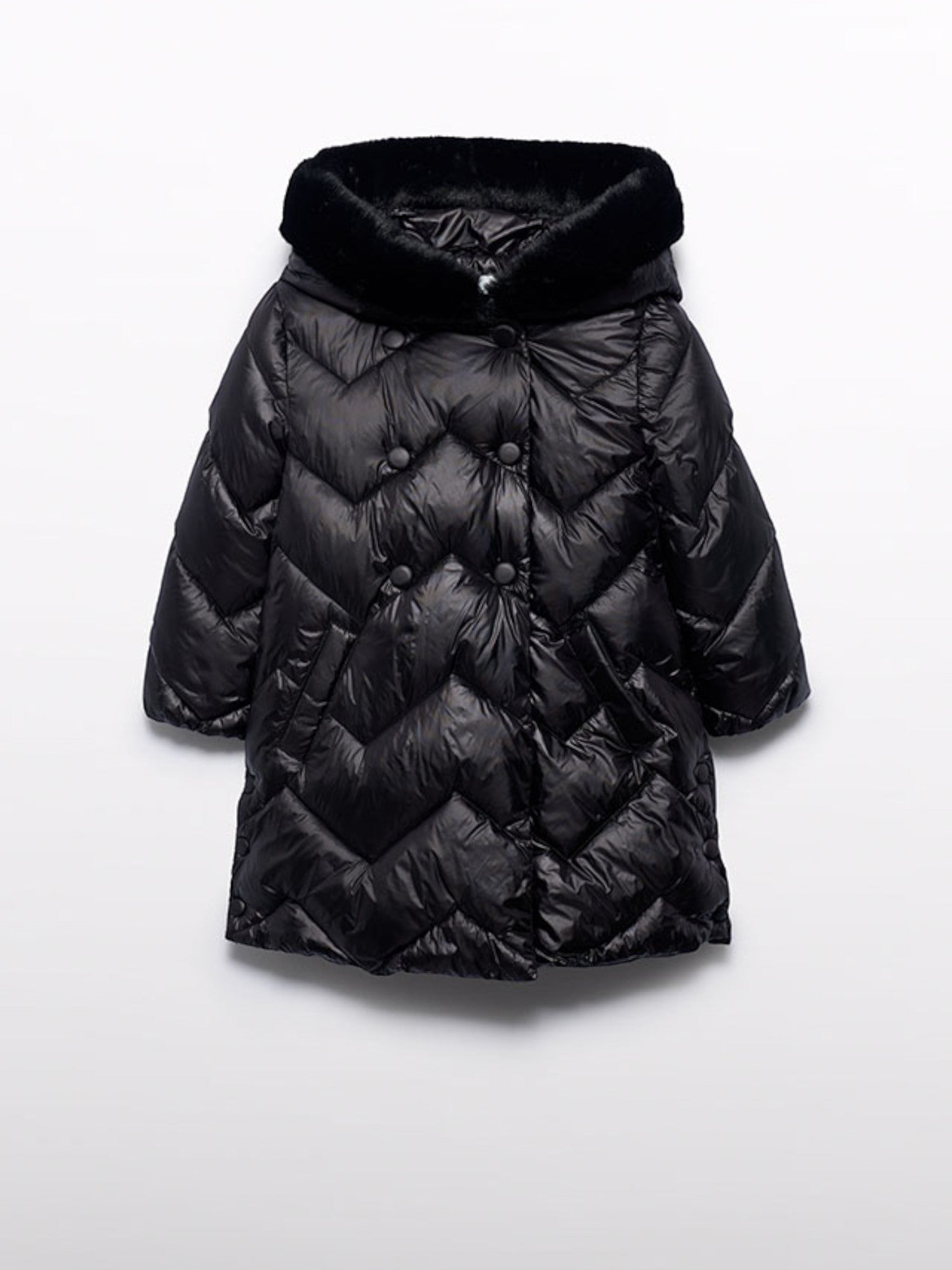 Giaccone lungo trapuntato Bimba Nero 5847/10 - NANU' BABY