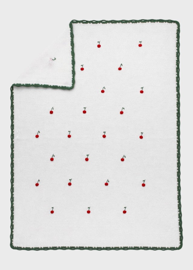 Coperta neonata cotone avorio ciliegine ricamate a mano 70x90cm Made Italy PICCOLA GIUGGIOLA CHERRY