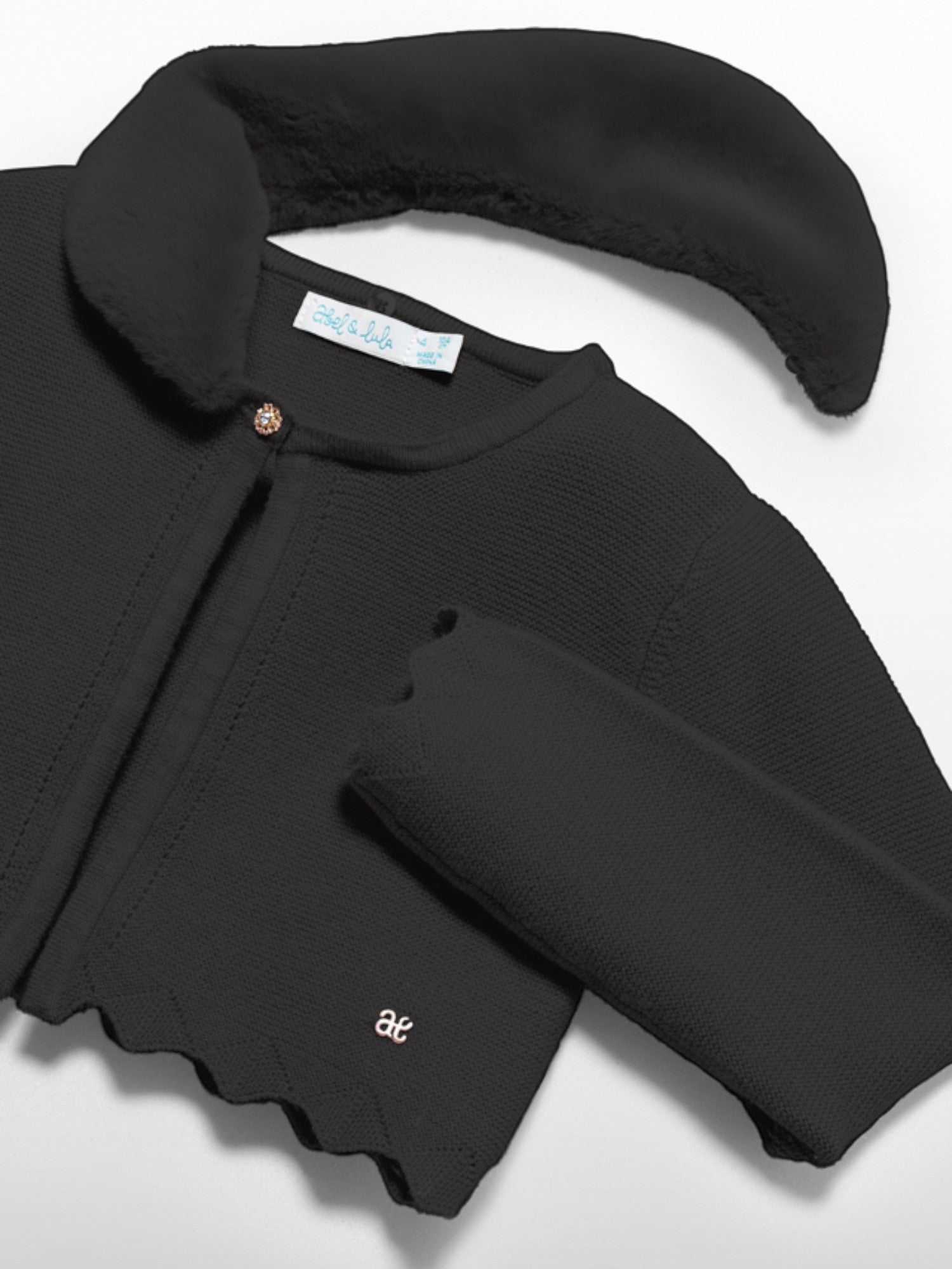 Cardigan tricot colletto pell Bimba Nero 5834/80 - NANU' BABY